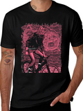 Edgy Graphic Tee - Werewolf Biker in Pink