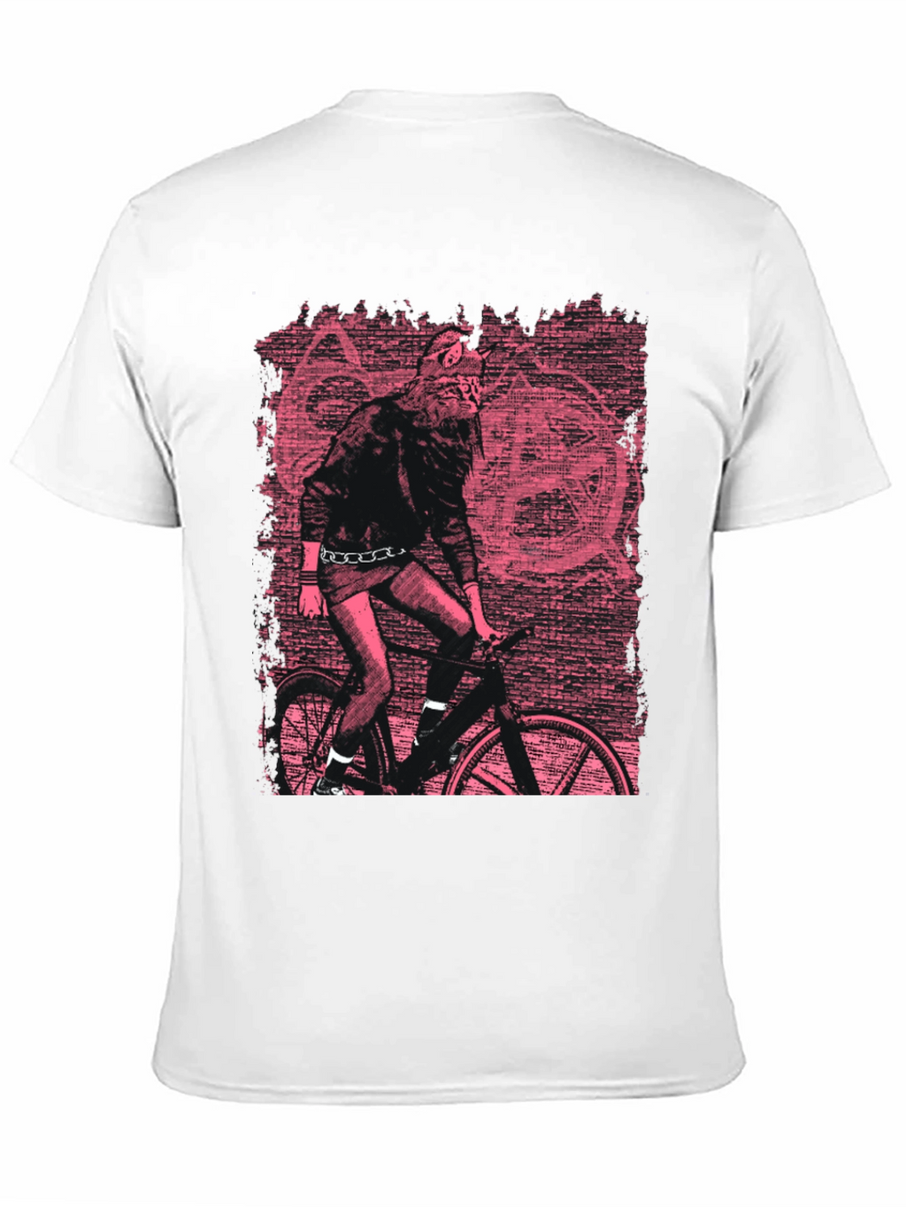 Edgy Graphic Tee - Werewolf Biker in Pink