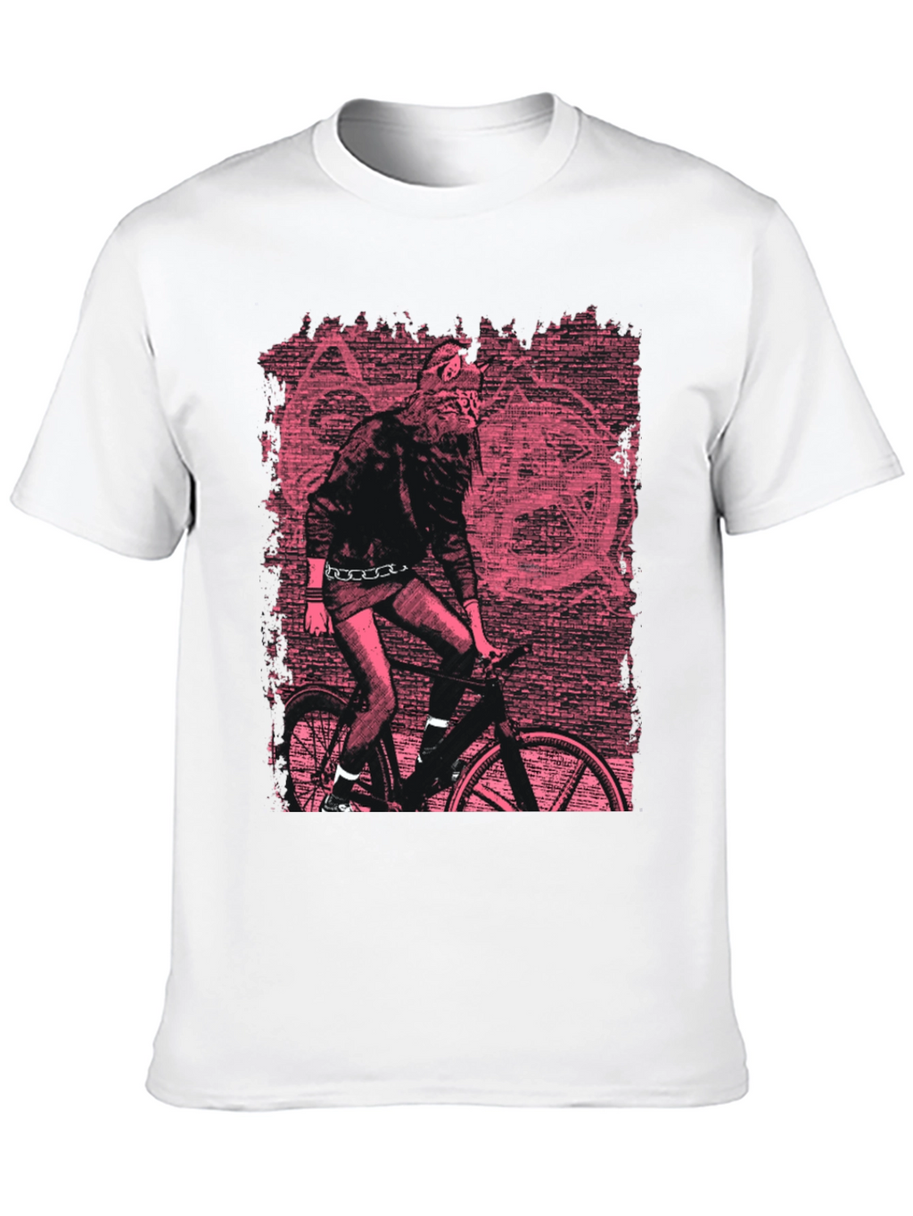 Edgy Graphic Tee - Werewolf Biker in Pink
