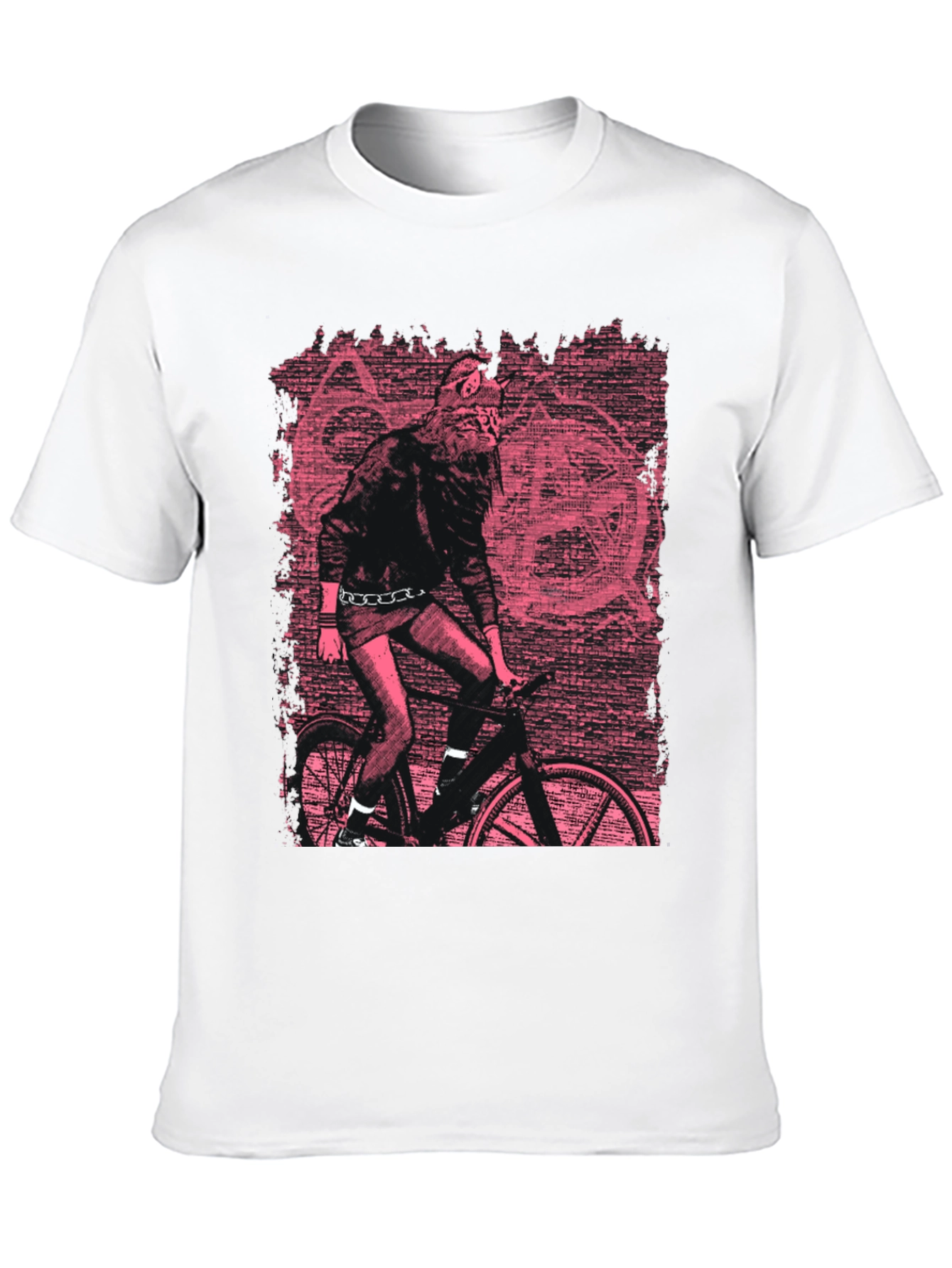 Edgy Graphic Tee - Werewolf Biker in Pink