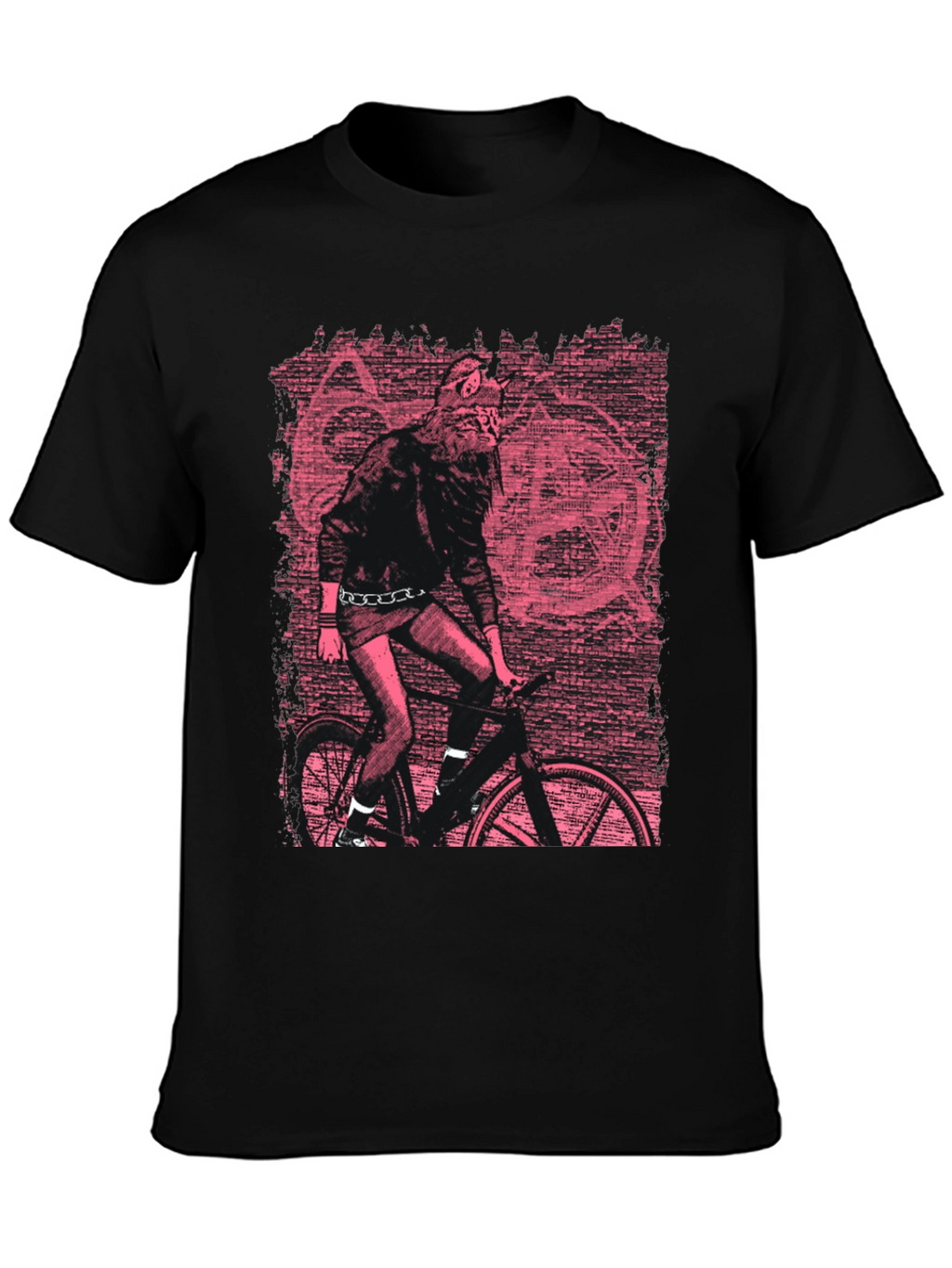 Edgy Graphic Tee - Werewolf Biker in Pink
