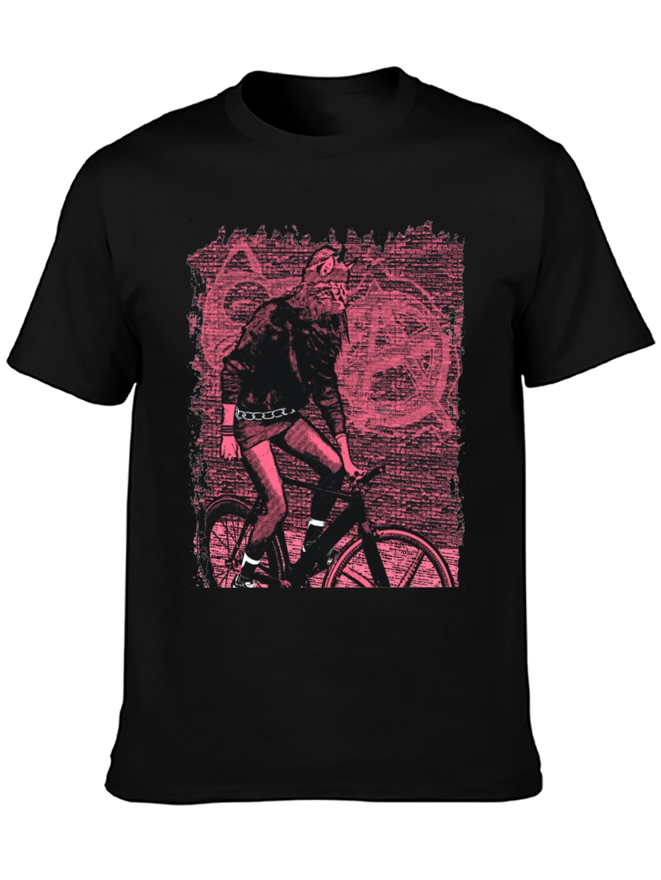 Edgy Graphic Tee - Werewolf Biker in Pink