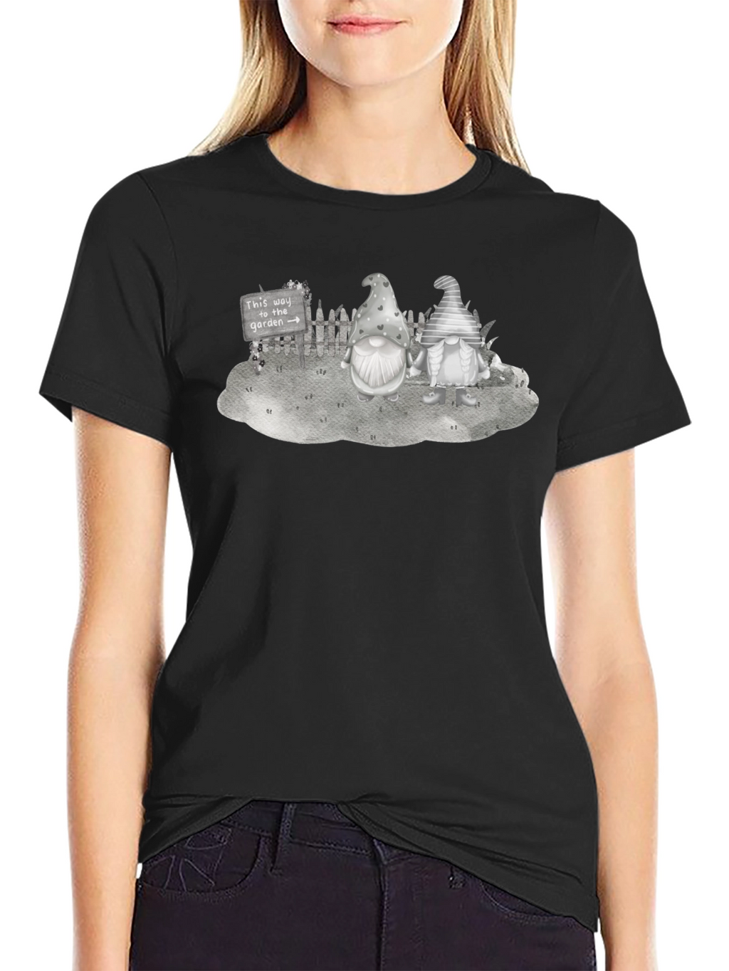 Gnome Garden T-Shirt - Whimsical Black Tee
