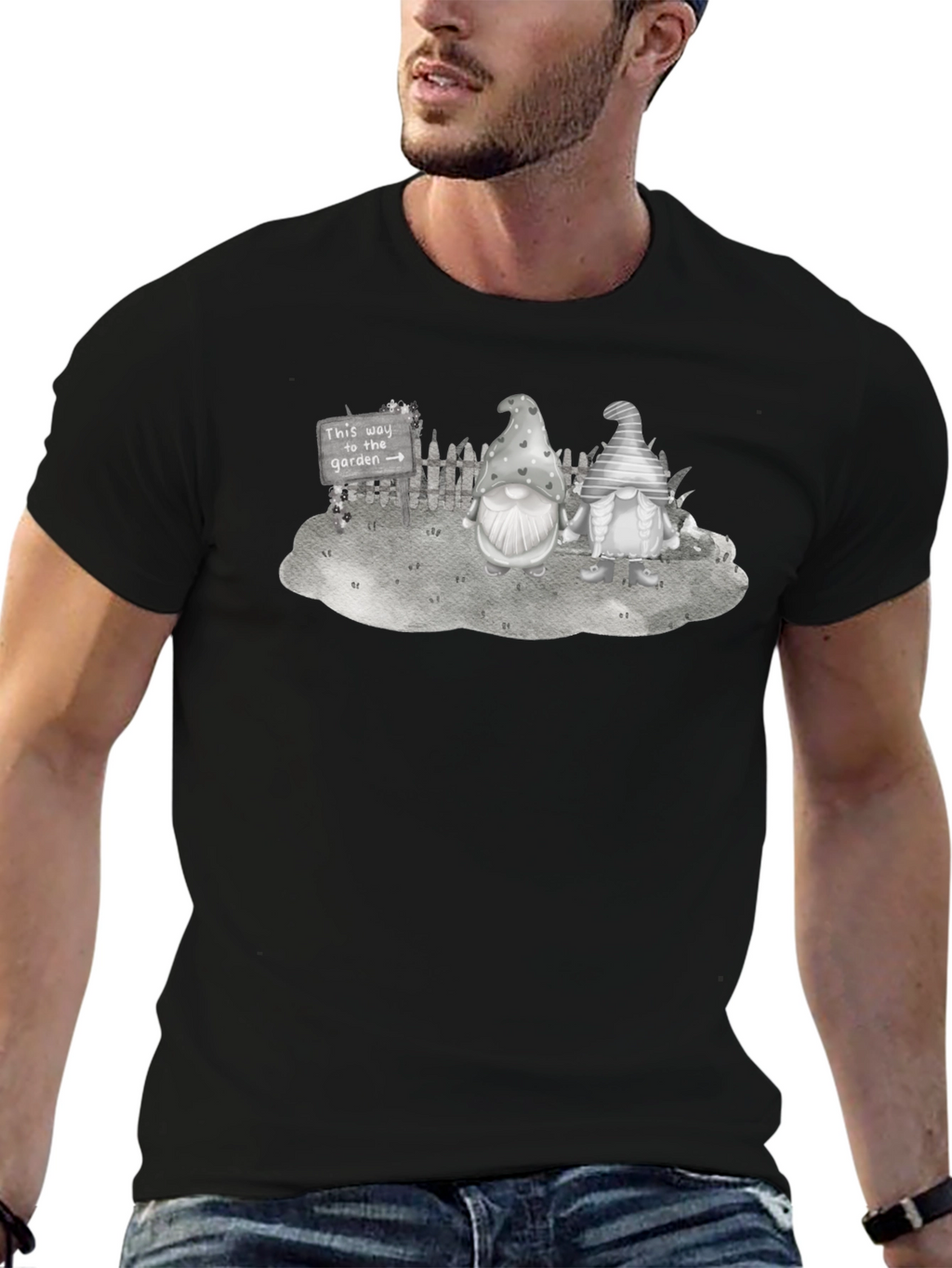 Gnome Garden T-Shirt - Whimsical Black Tee