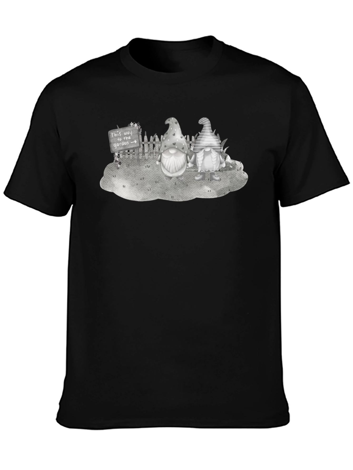 Gnome Garden T-Shirt - Whimsical Black Tee
