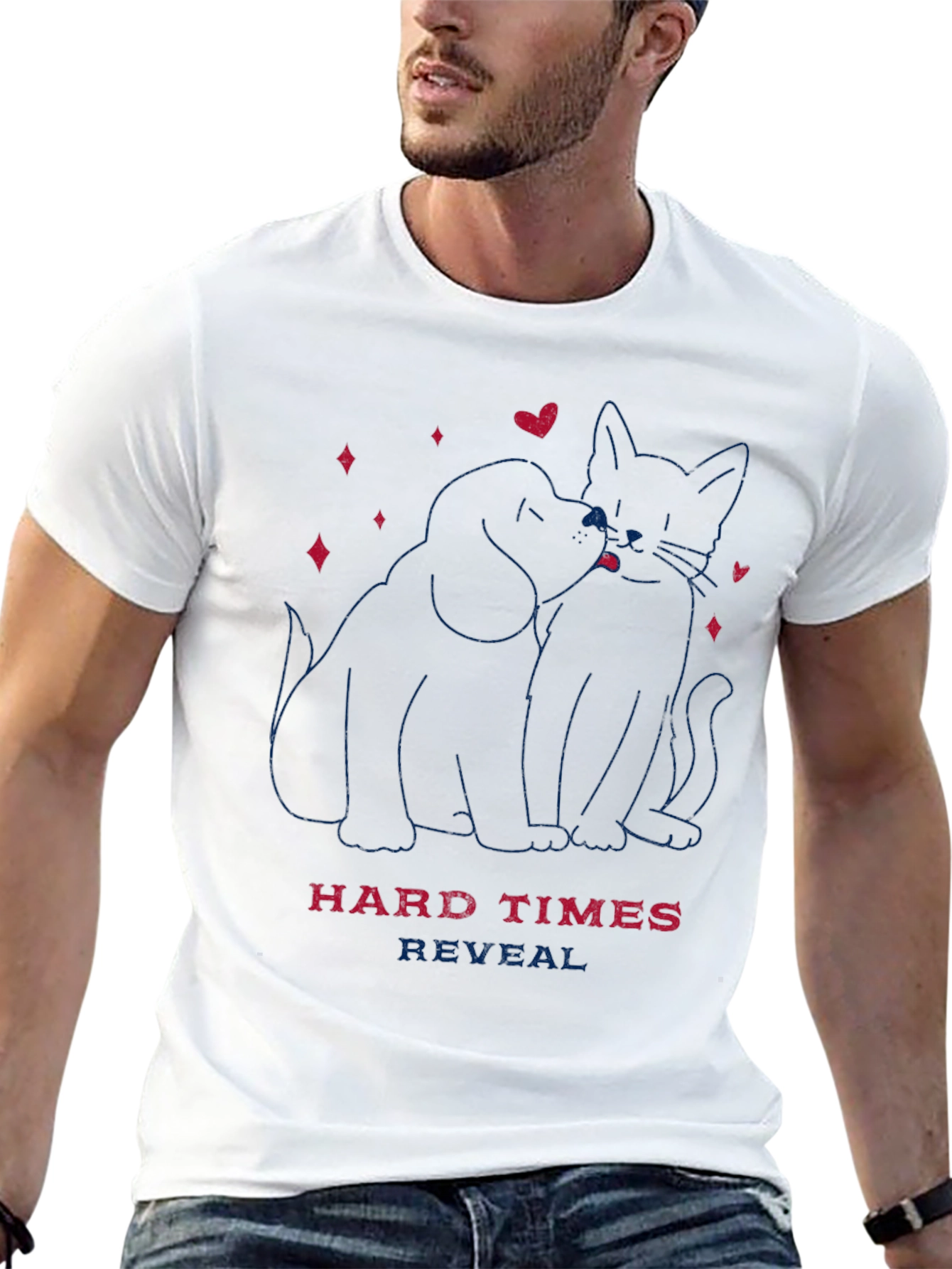 Dog & Cat Love T-Shirt - Hard Times Reveal