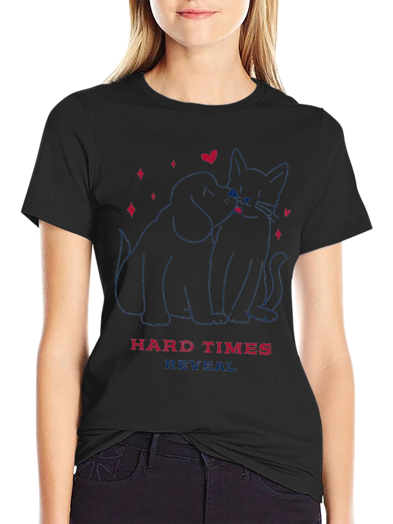 Dog & Cat Love T-Shirt - Hard Times Reveal