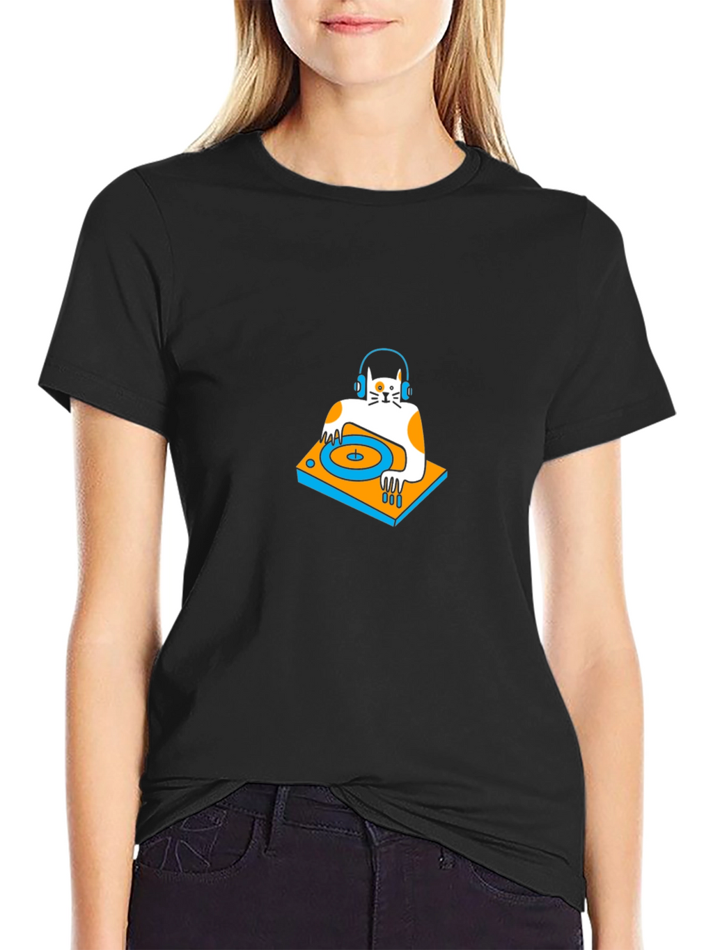 DJ Cat Black T-Shirt: Cool & Unique Design