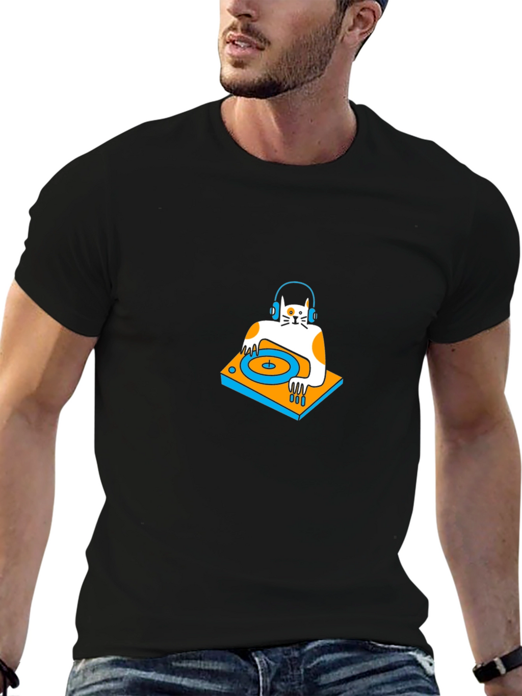 DJ Cat Black T-Shirt: Cool & Unique Design
