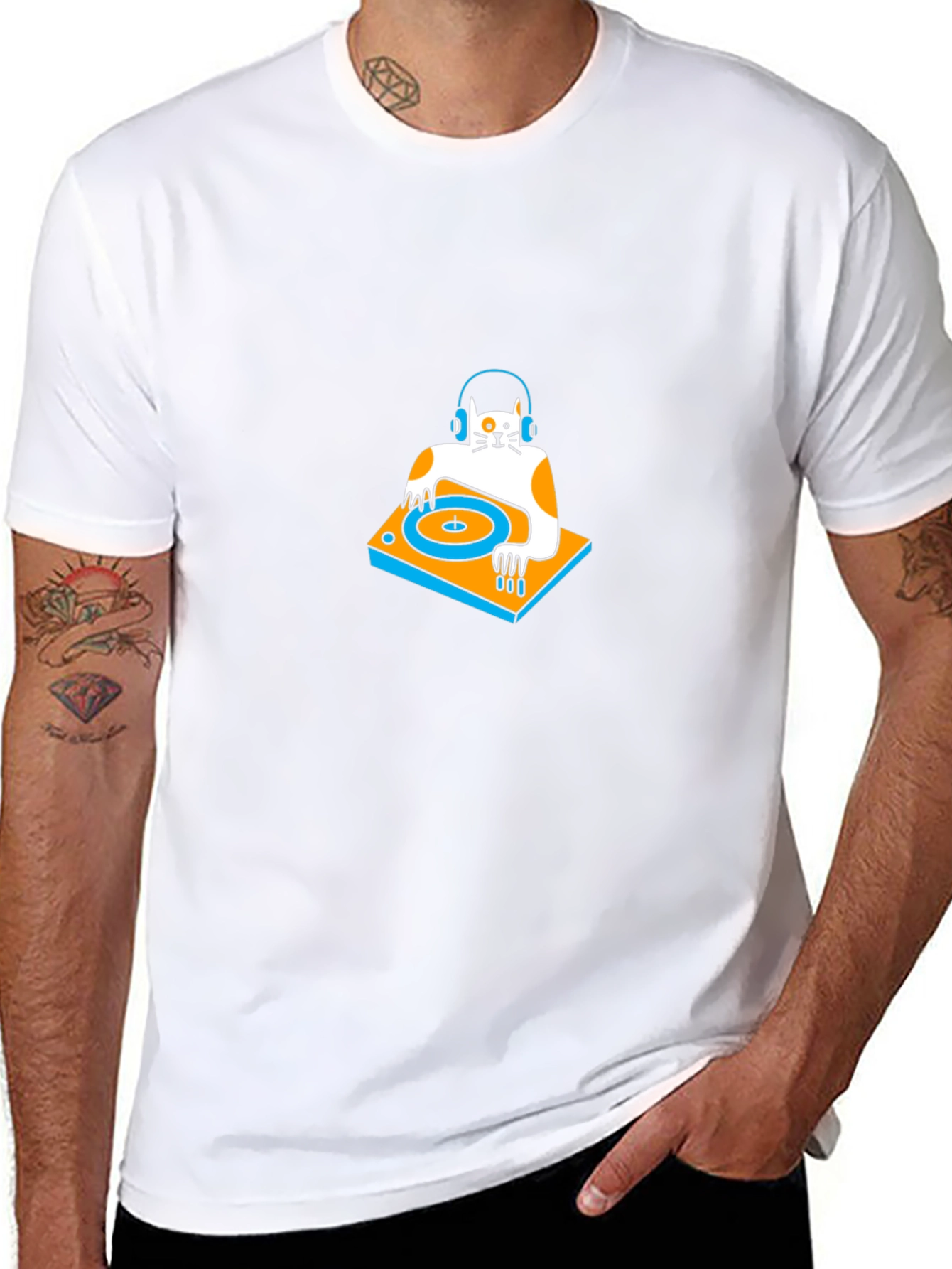 DJ Cat Black T-Shirt: Cool & Unique Design