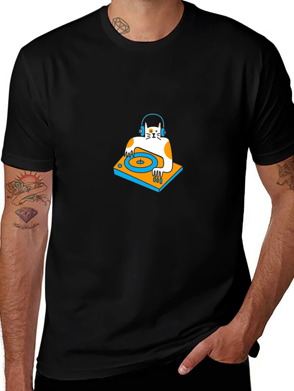 DJ Cat Black T-Shirt: Cool & Unique Design