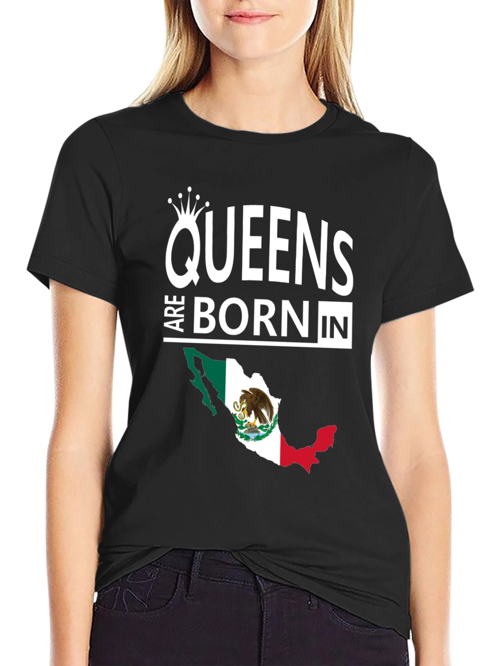 Queens Are Born In Mexico Black T-Shirt