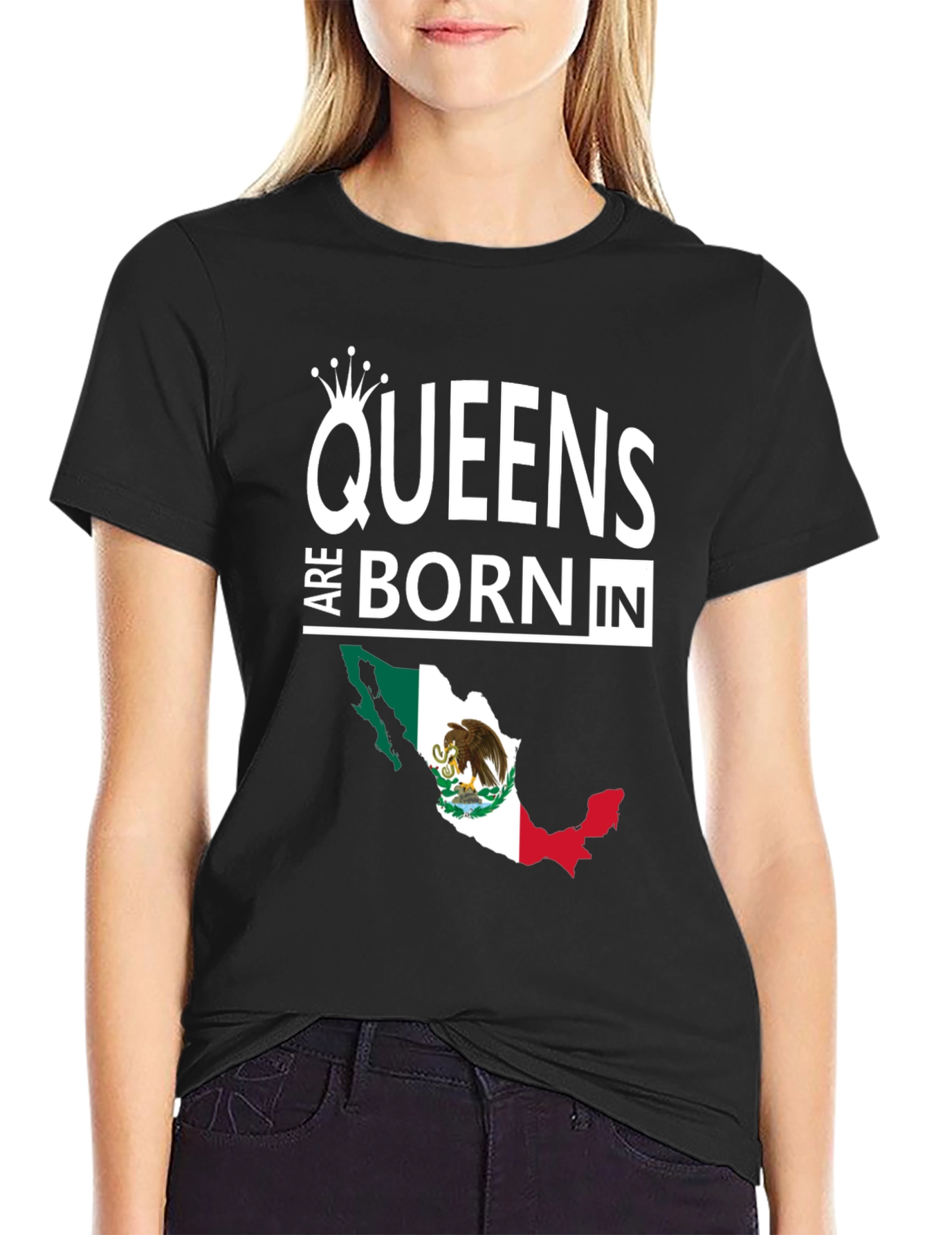 Queens Are Born In Mexico Black T-Shirt