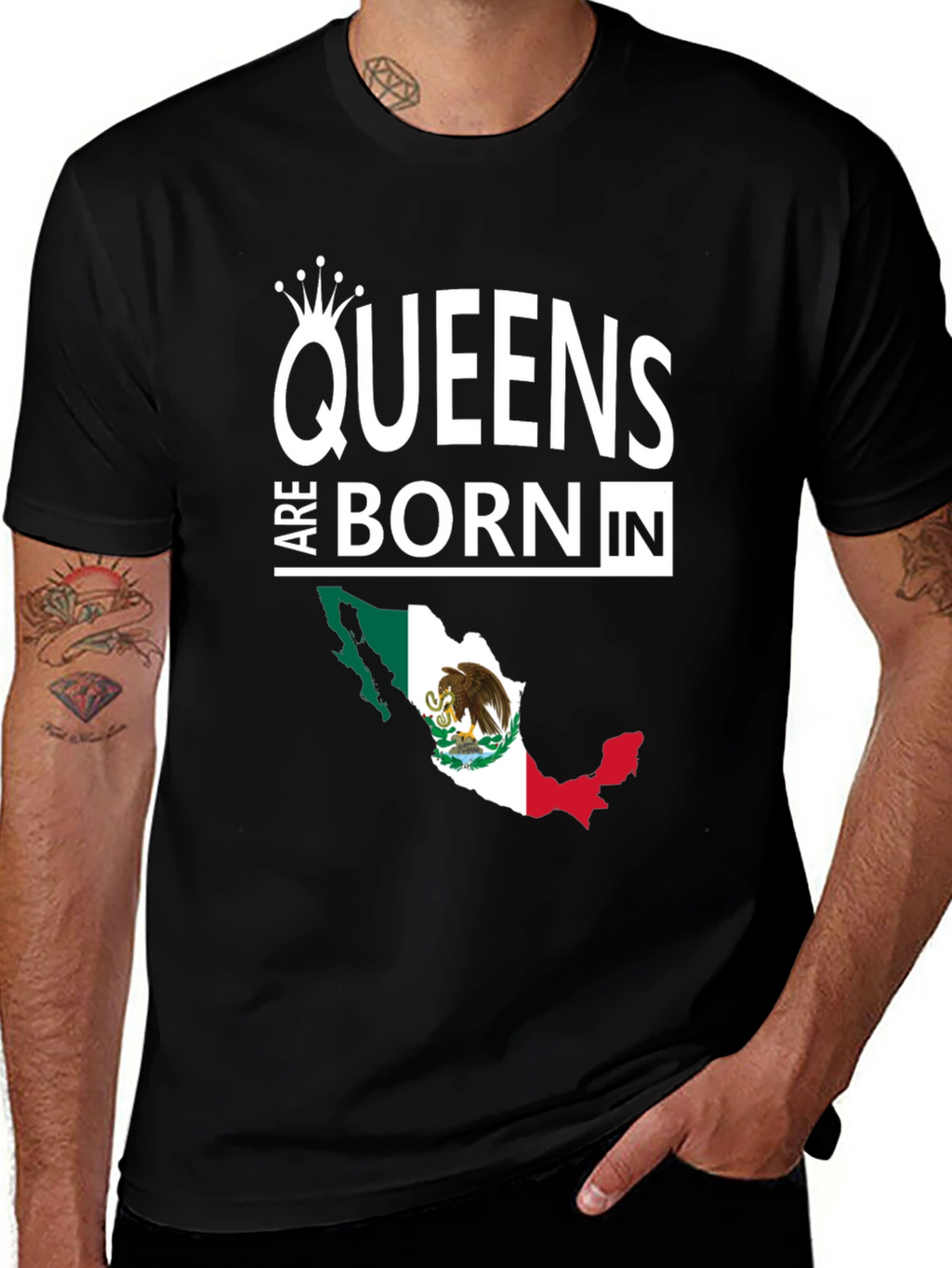 Queens Are Born In Mexico Black T-Shirt