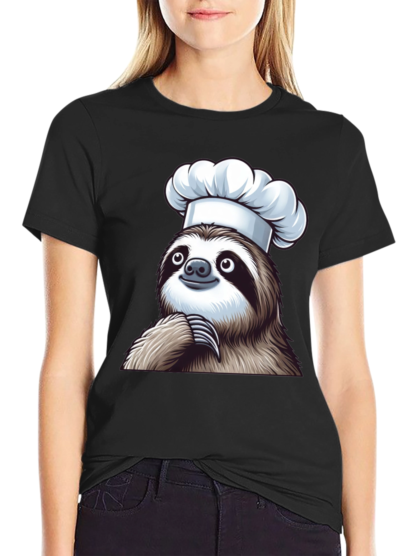 Chef Sloth Black T-Shirt - Funny Animal Graphic Tee
