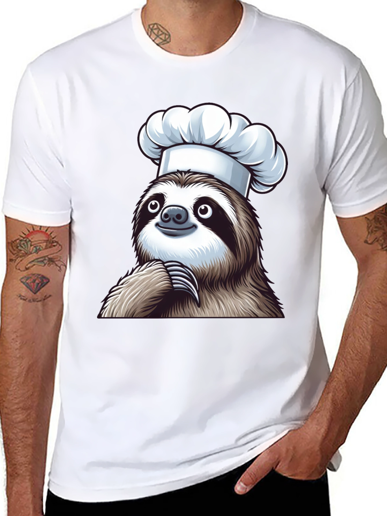 Chef Sloth Black T-Shirt - Funny Animal Graphic Tee