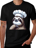 Chef Sloth Black T-Shirt - Funny Animal Graphic Tee