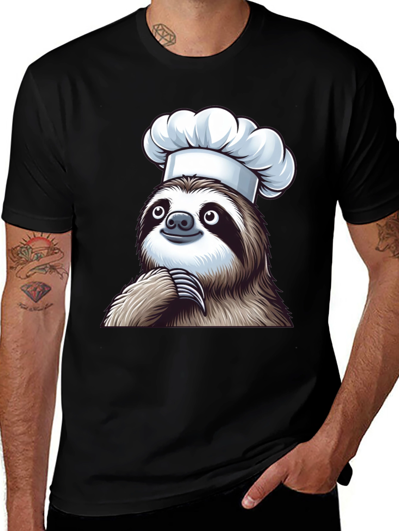 Chef Sloth Black T-Shirt - Funny Animal Graphic Tee