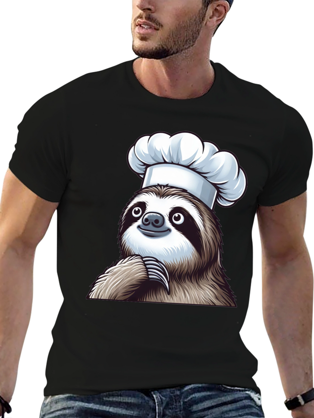 Chef Sloth Black T-Shirt - Funny Animal Graphic Tee