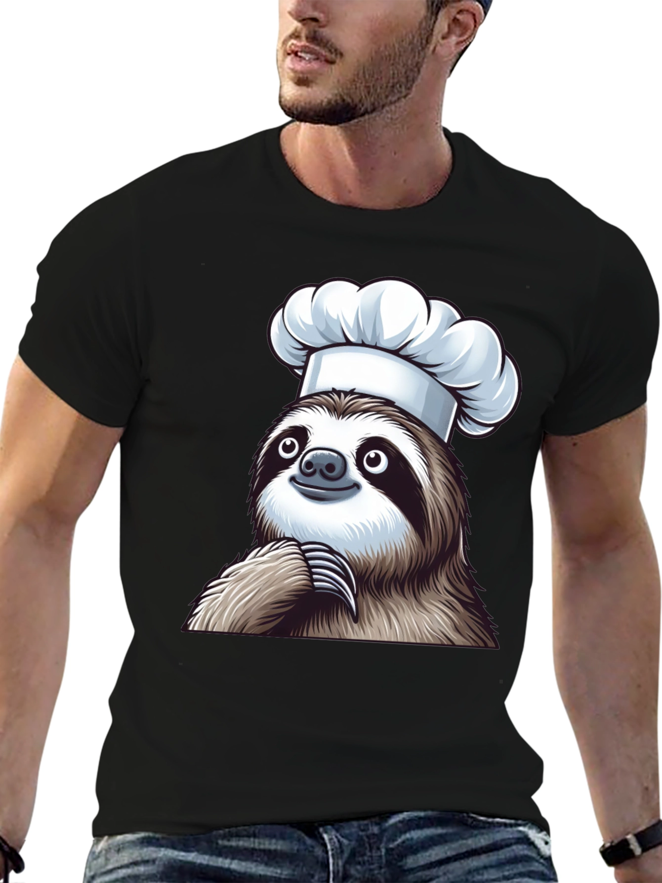 Chef Sloth Black T-Shirt - Funny Animal Graphic Tee