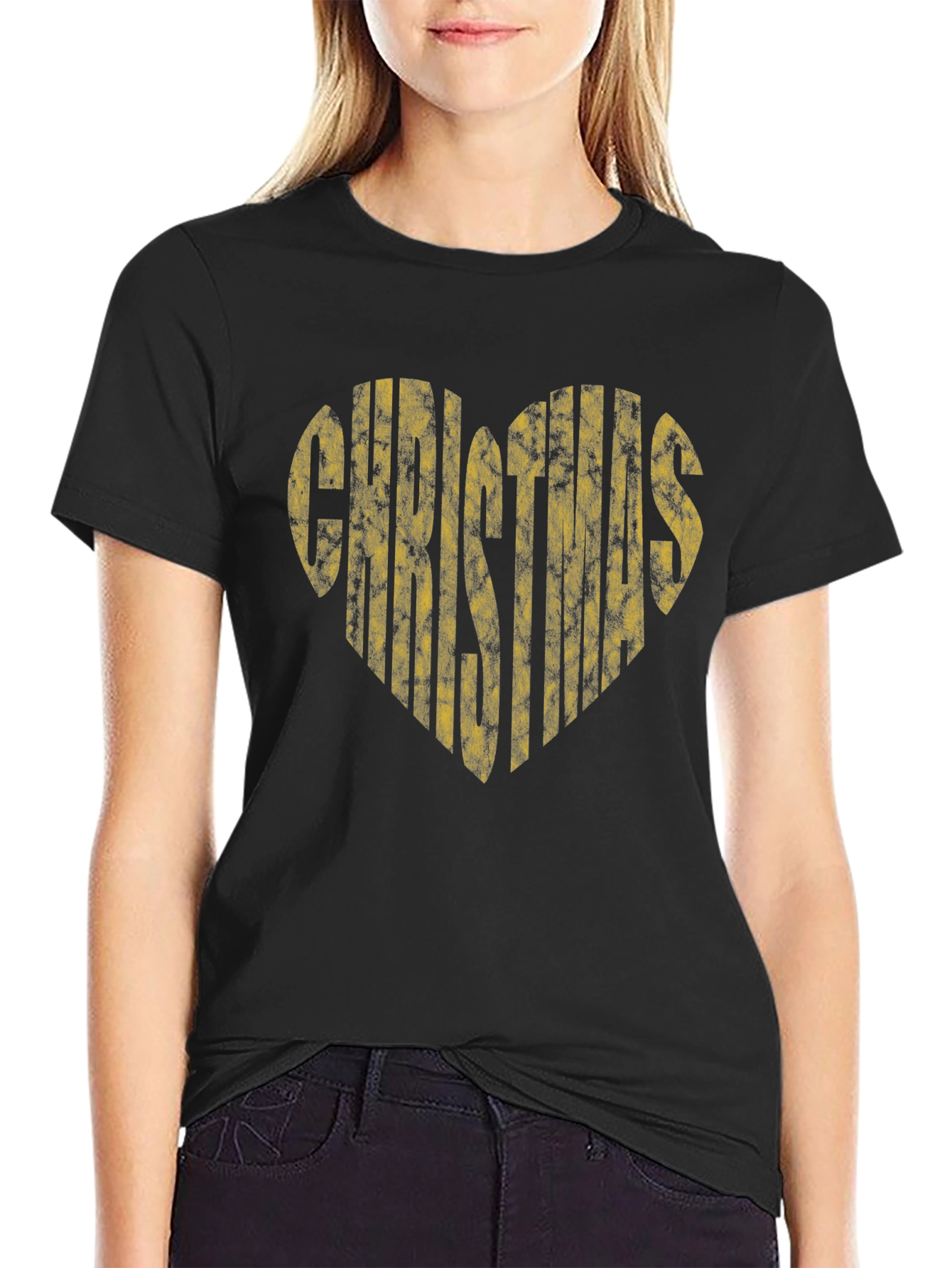 Christmas Heart Graphic T-Shirt - Black