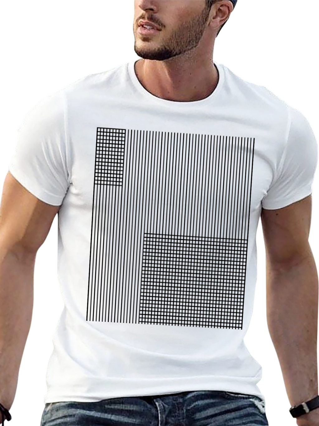 Abstract Grid Design Black T-Shirt