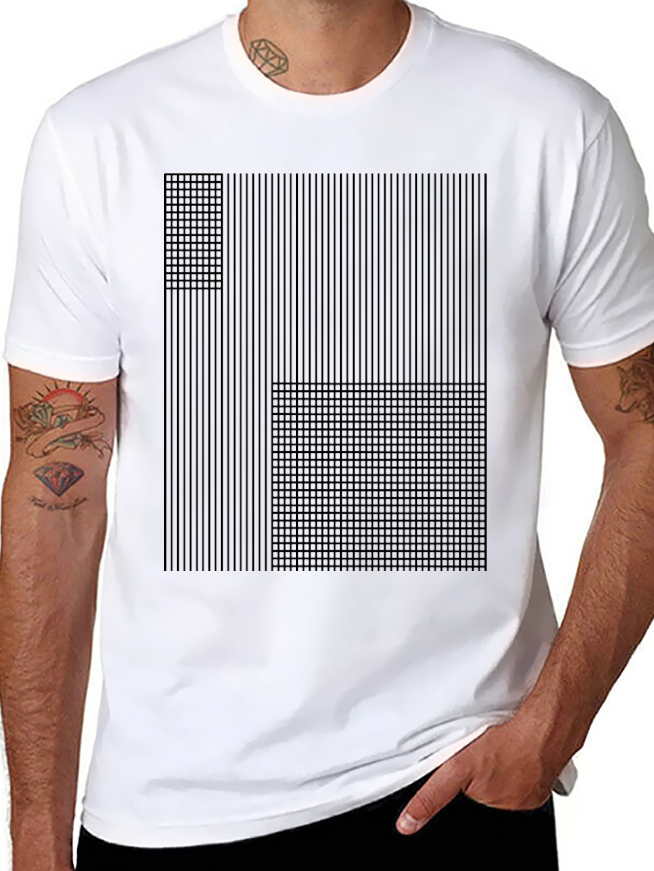 Abstract Grid Design Black T-Shirt