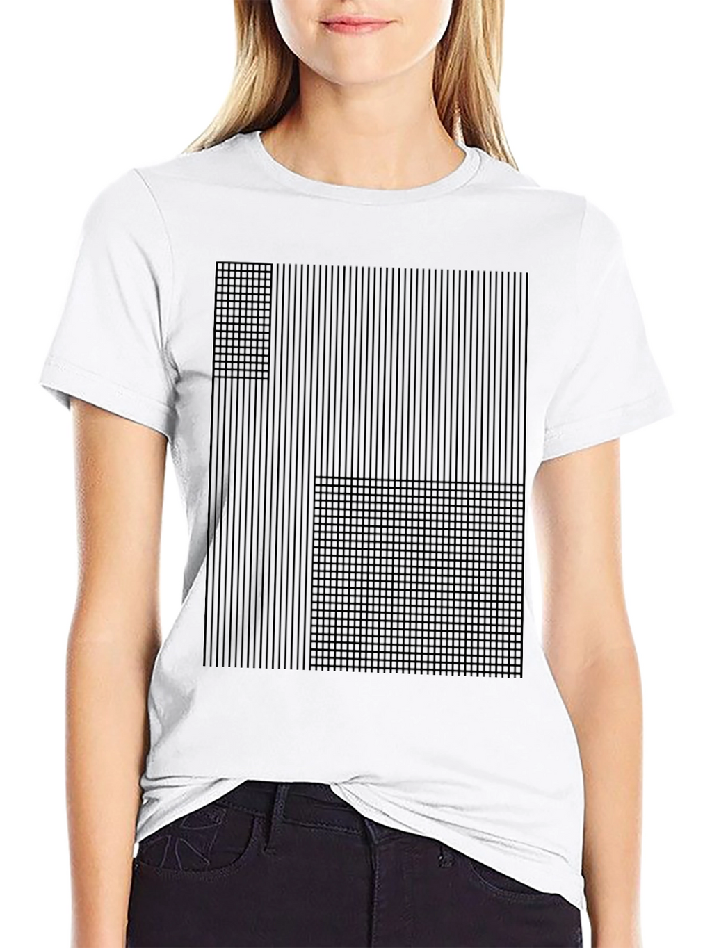 Abstract Grid Design Black T-Shirt