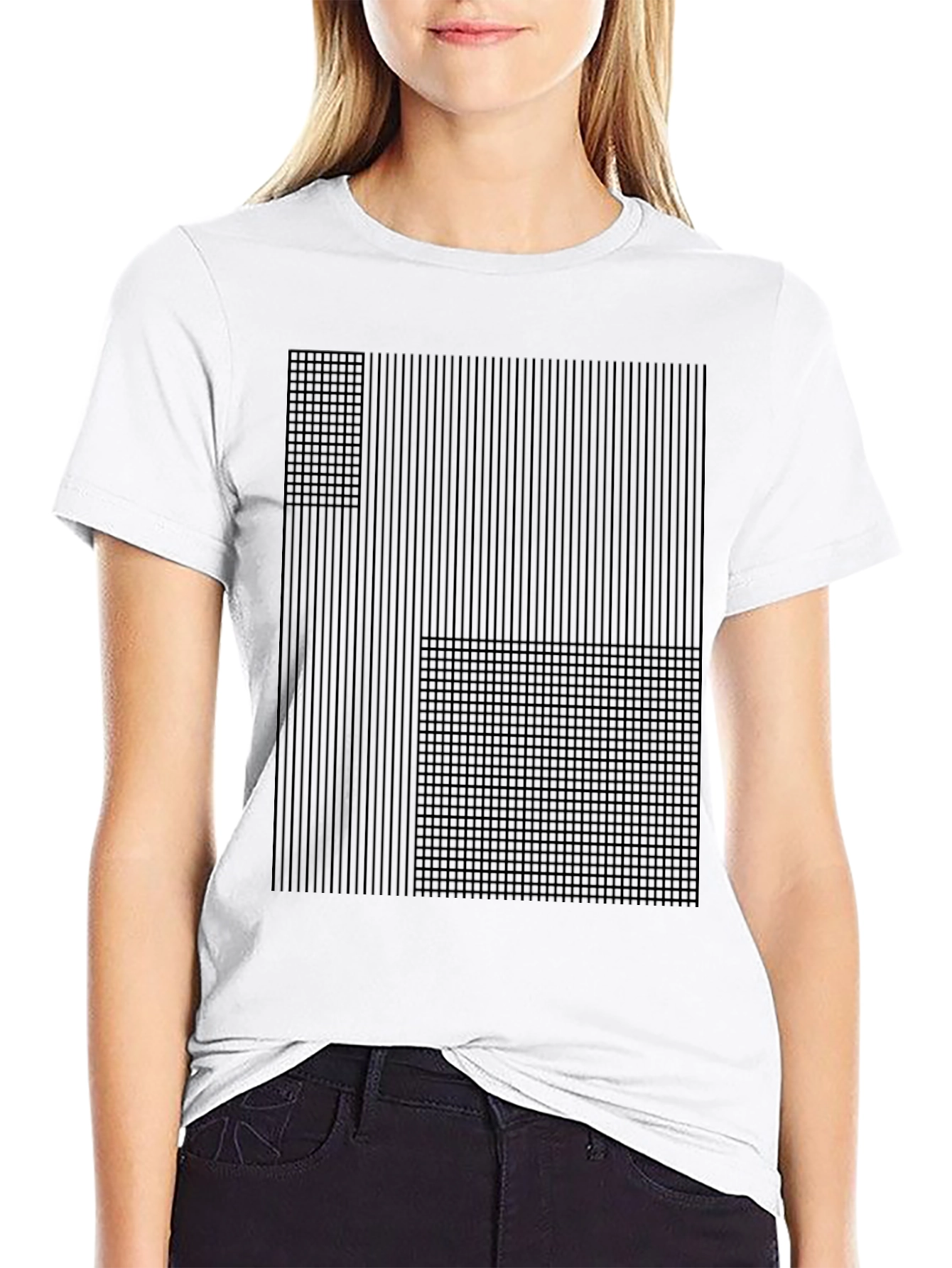 Abstract Grid Design Black T-Shirt