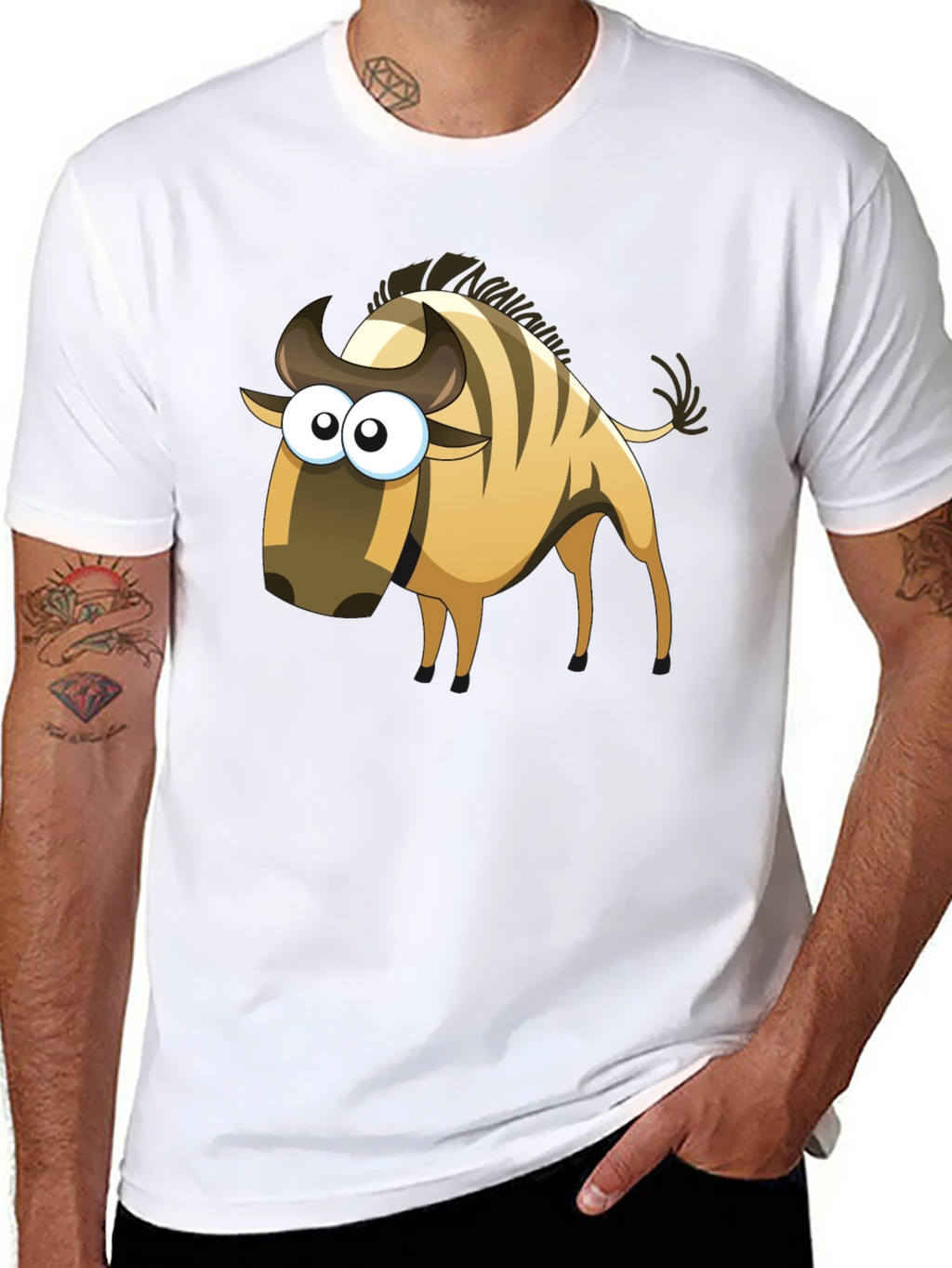 Cartoon Wildebeest Black T-Shirt