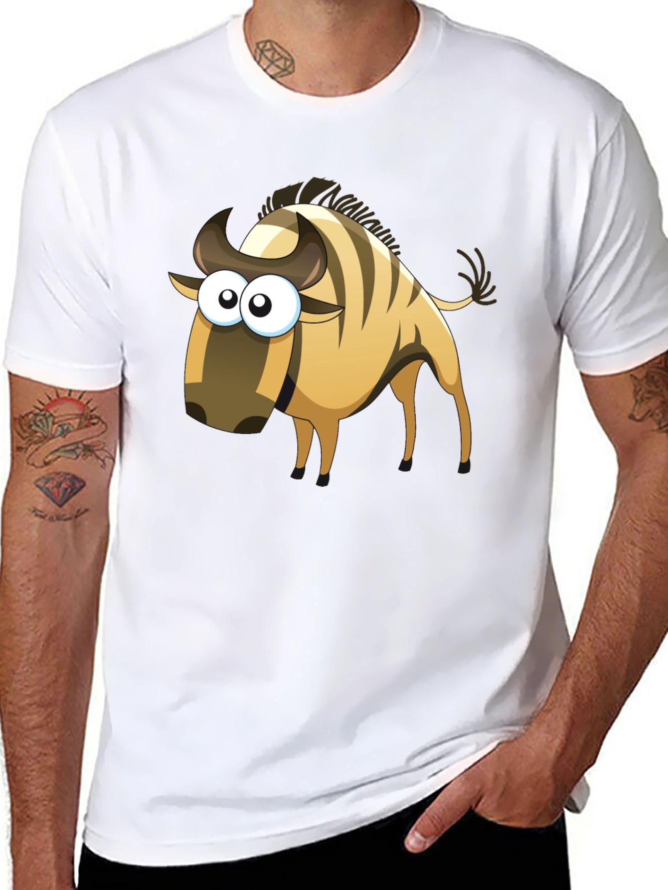 Cartoon Wildebeest Black T-Shirt