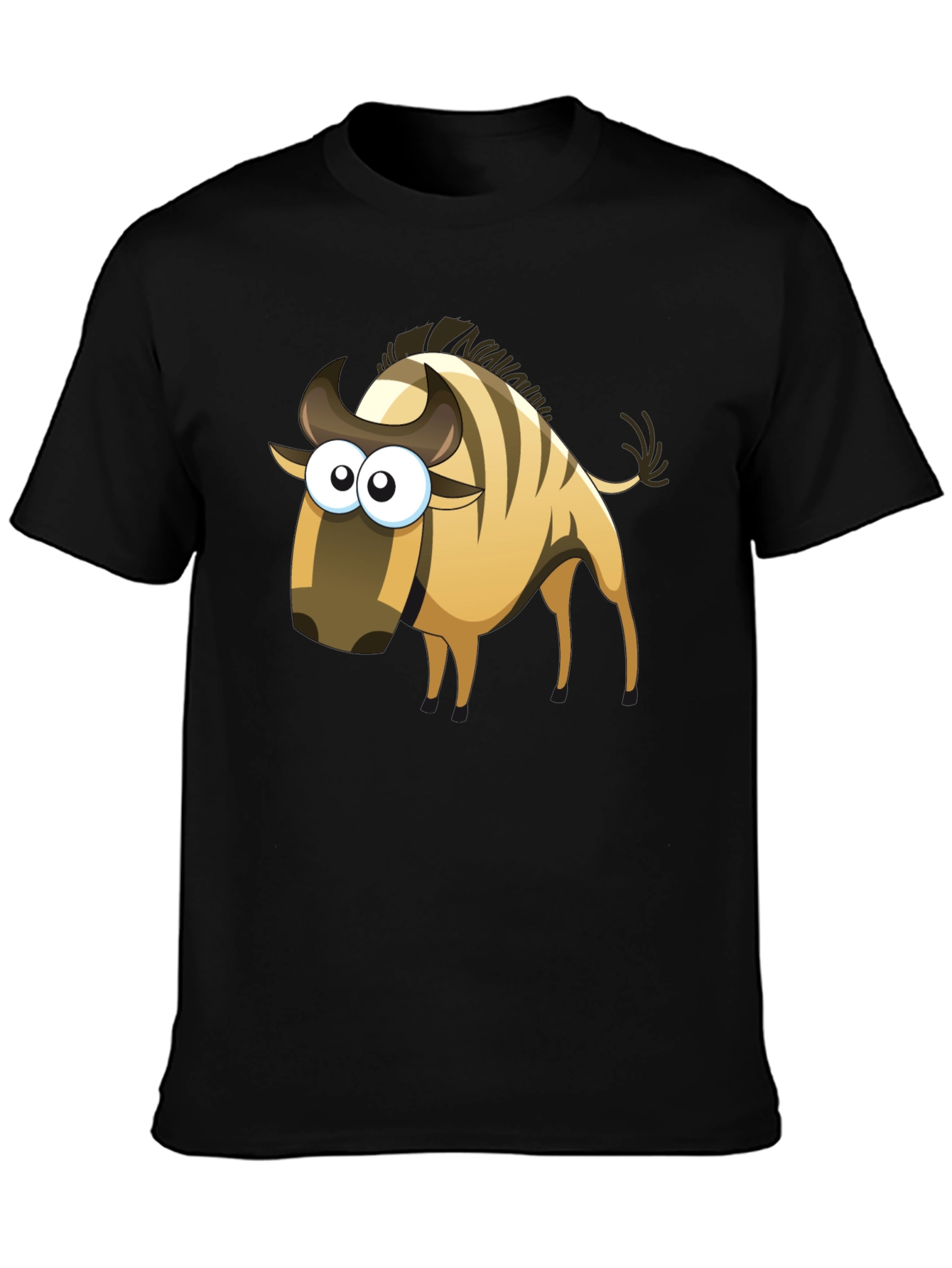 Cartoon Wildebeest Black T-Shirt