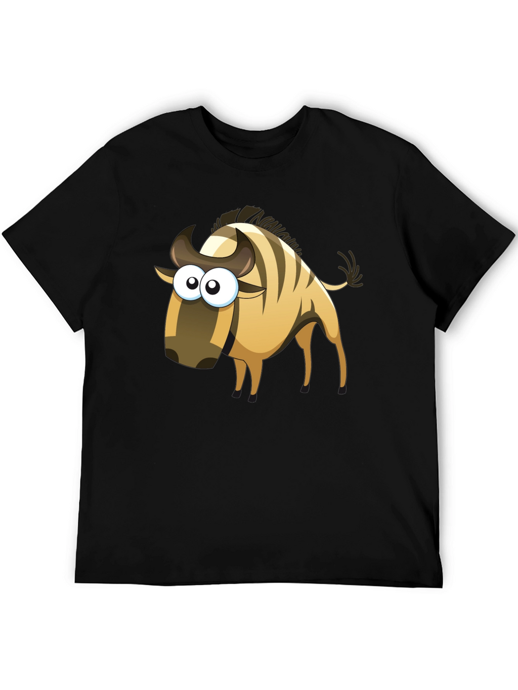 Cartoon Wildebeest Black T-Shirt