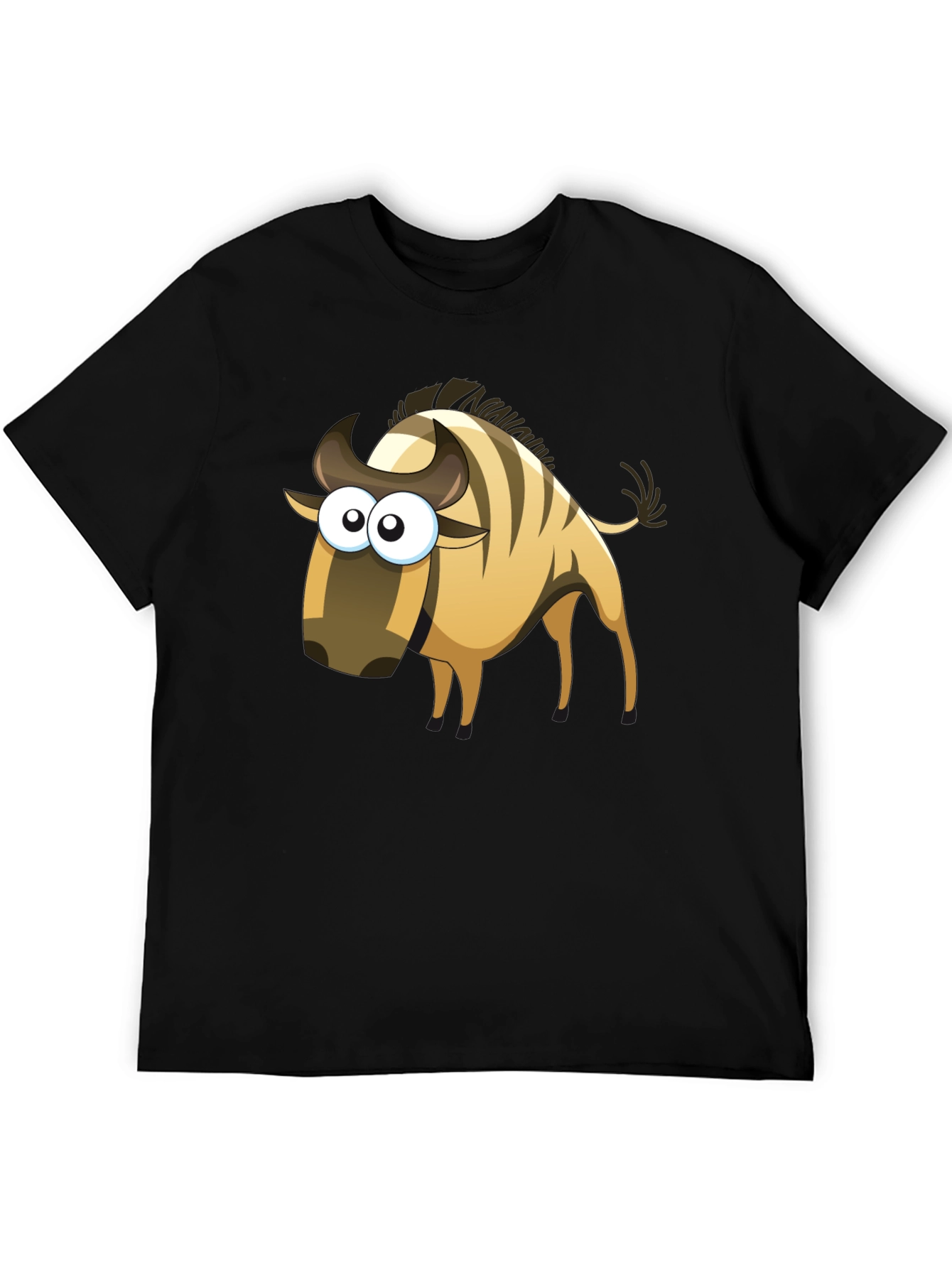 Cartoon Wildebeest Black T-Shirt