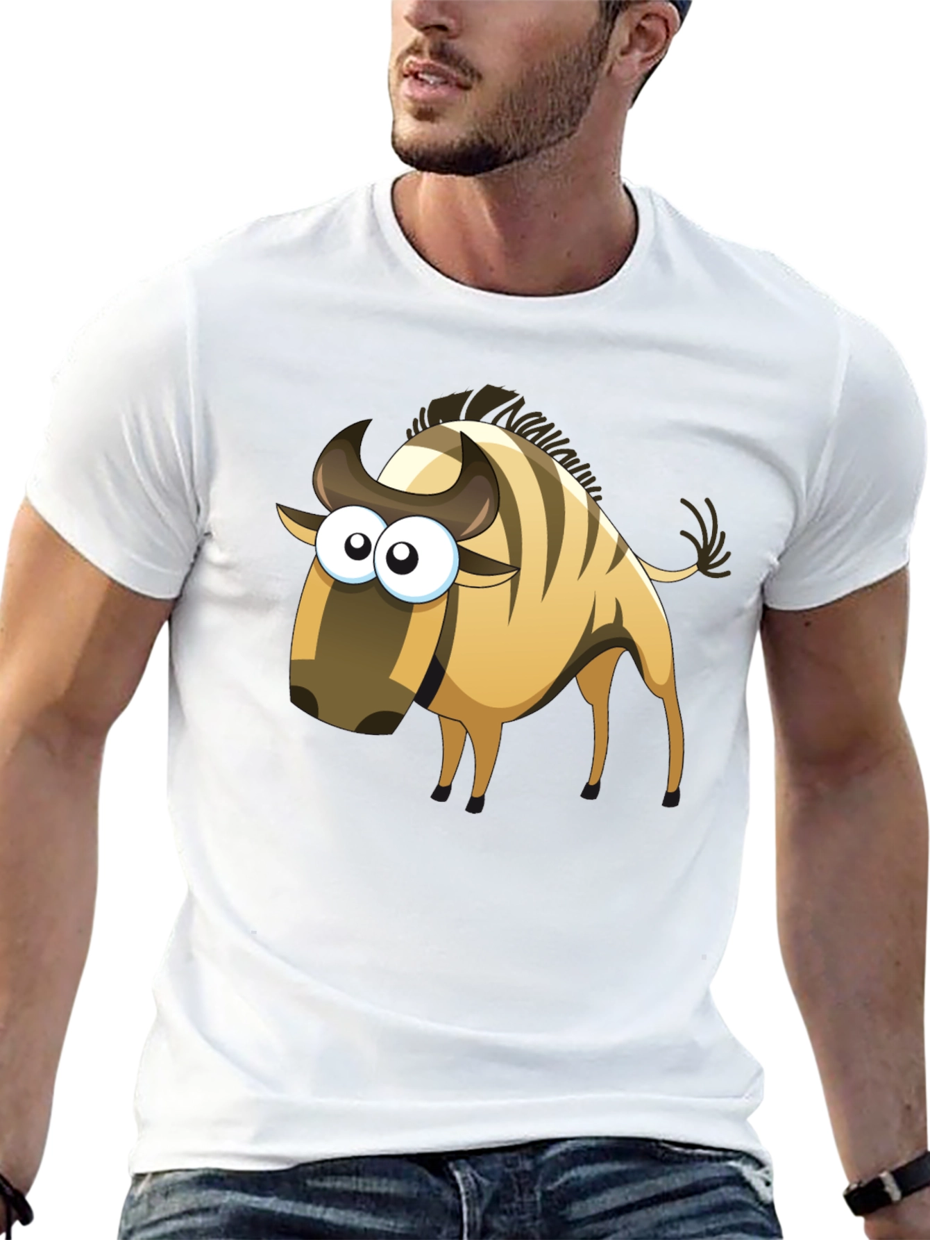 Cartoon Wildebeest Black T-Shirt