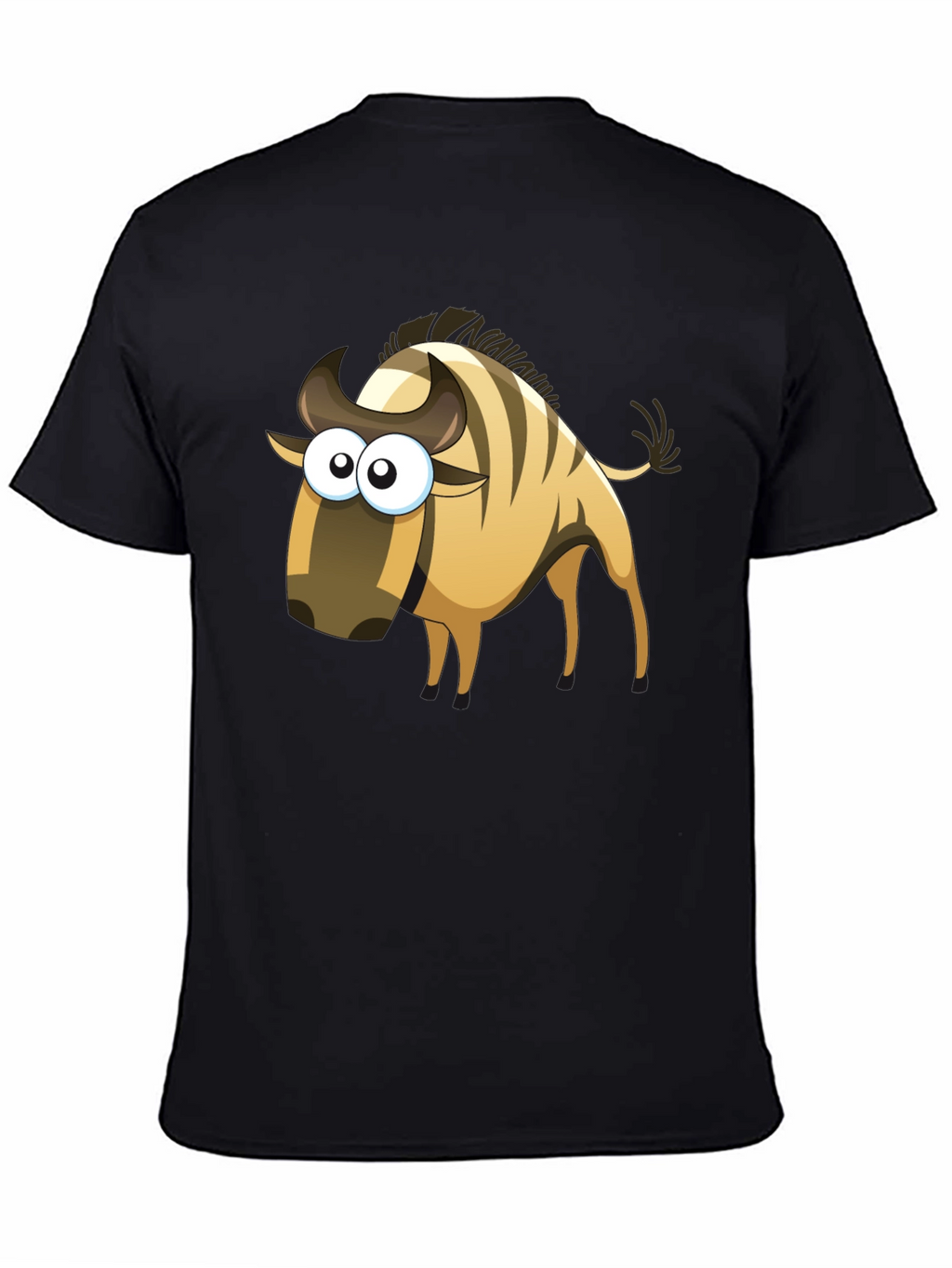 Cartoon Wildebeest Black T-Shirt