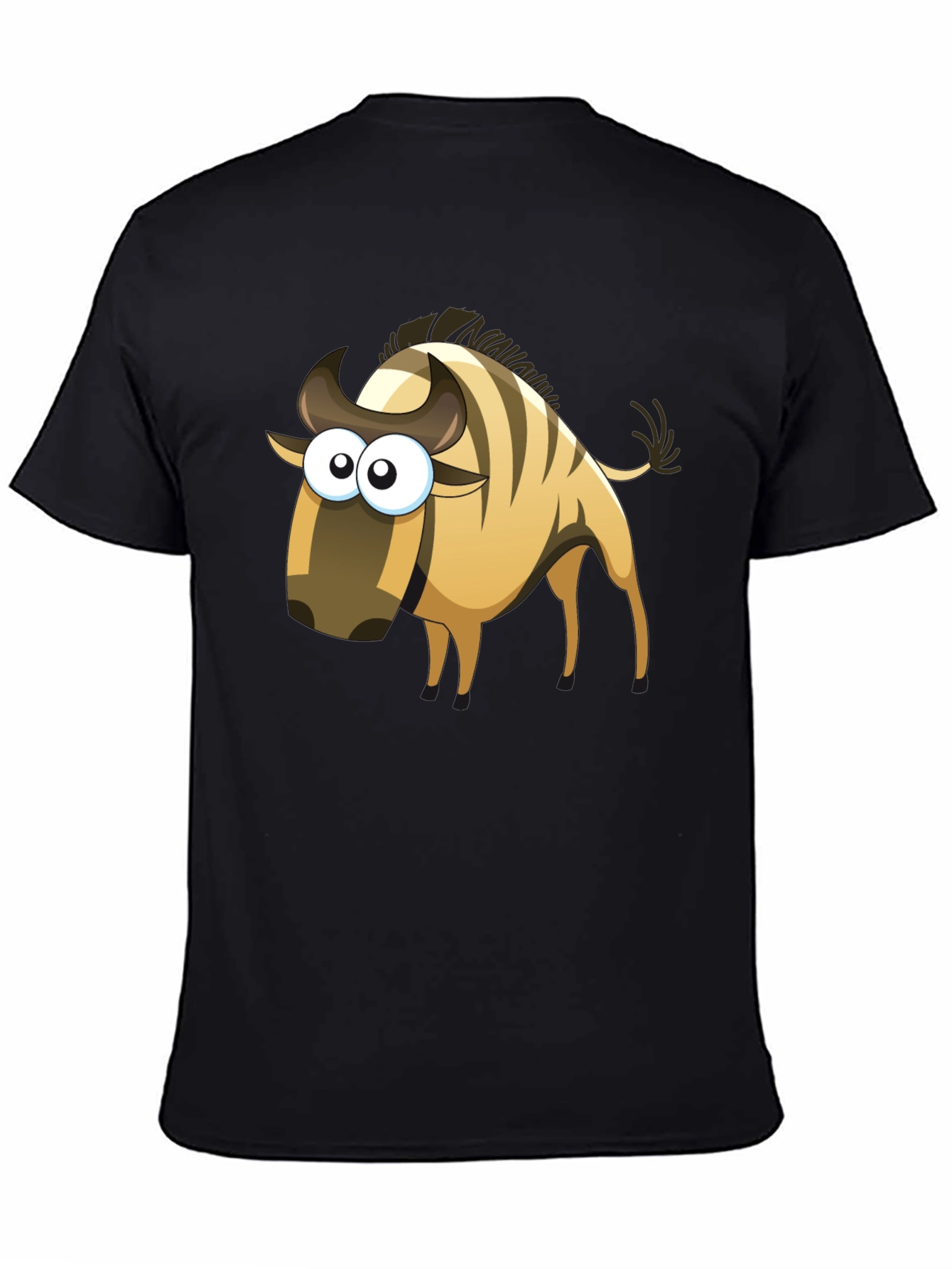 Cartoon Wildebeest Black T-Shirt