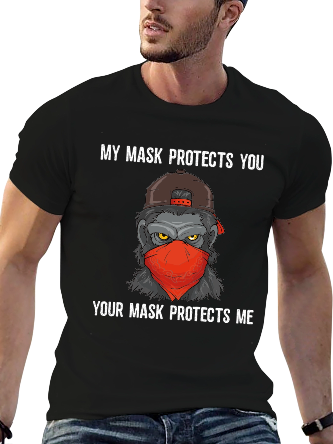 Mask Protects Gorilla T-Shirt - Fashionable and Statement