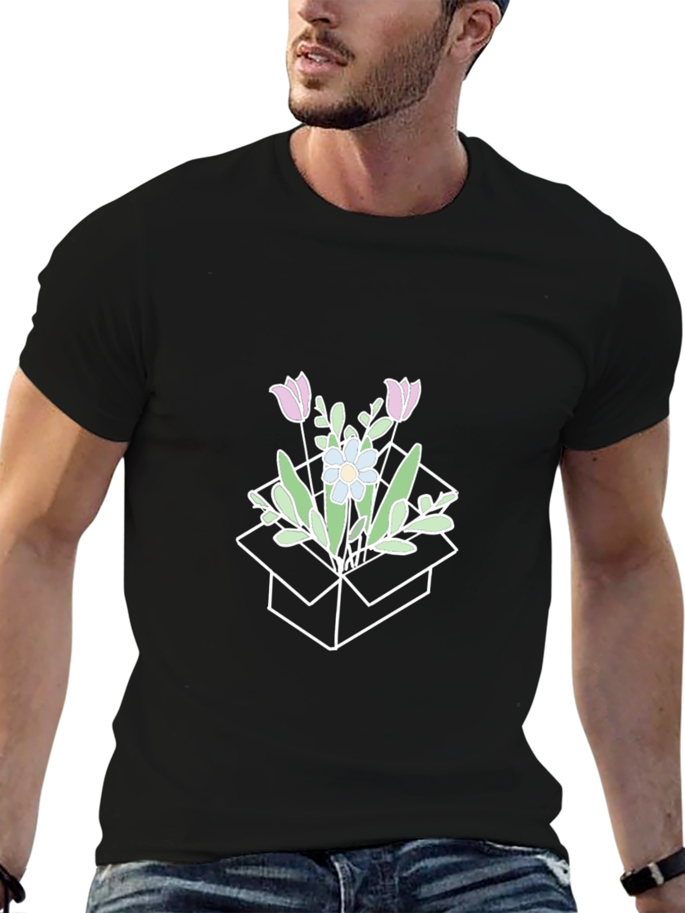 Floral Box Graphic T-Shirt - Stylish Casual Wear
