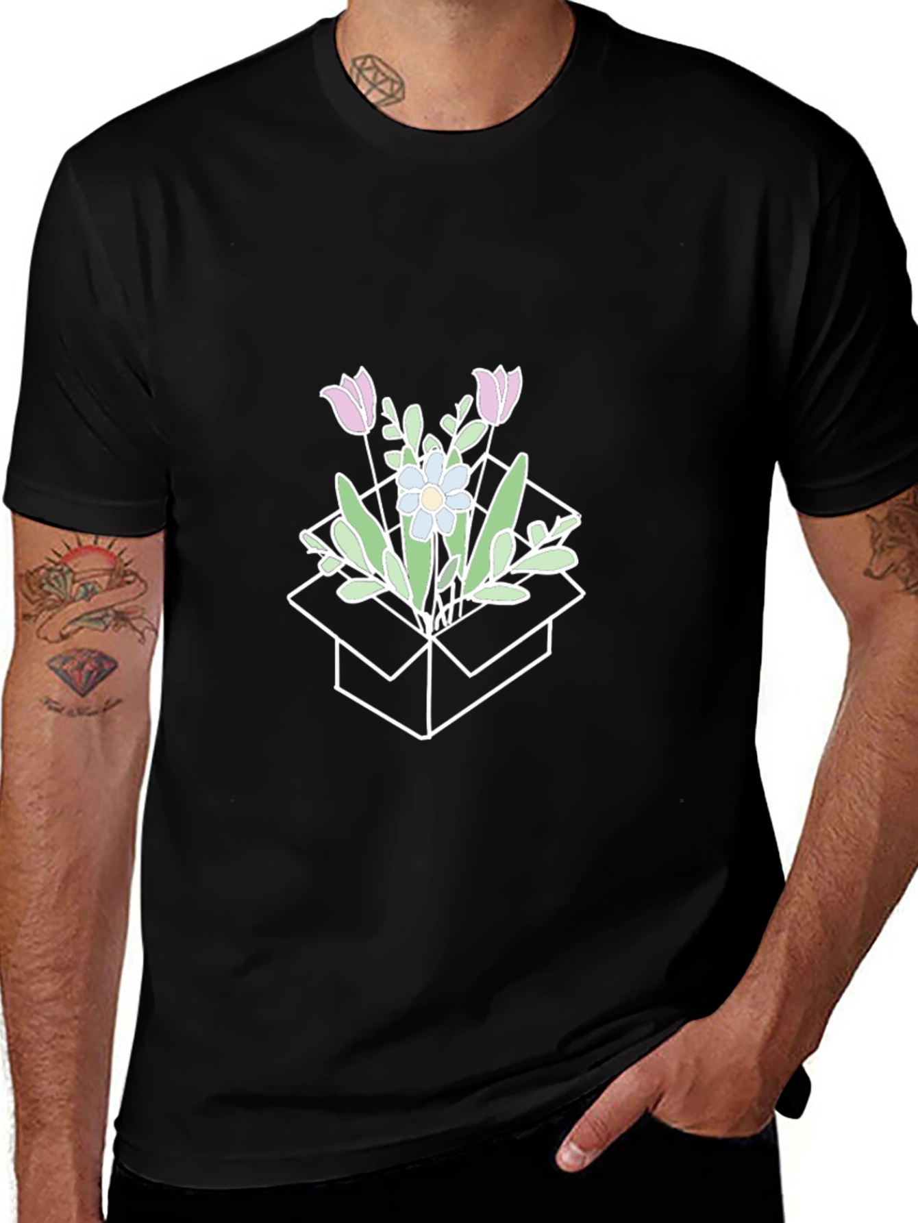 Floral Box Graphic T-Shirt - Stylish Casual Wear