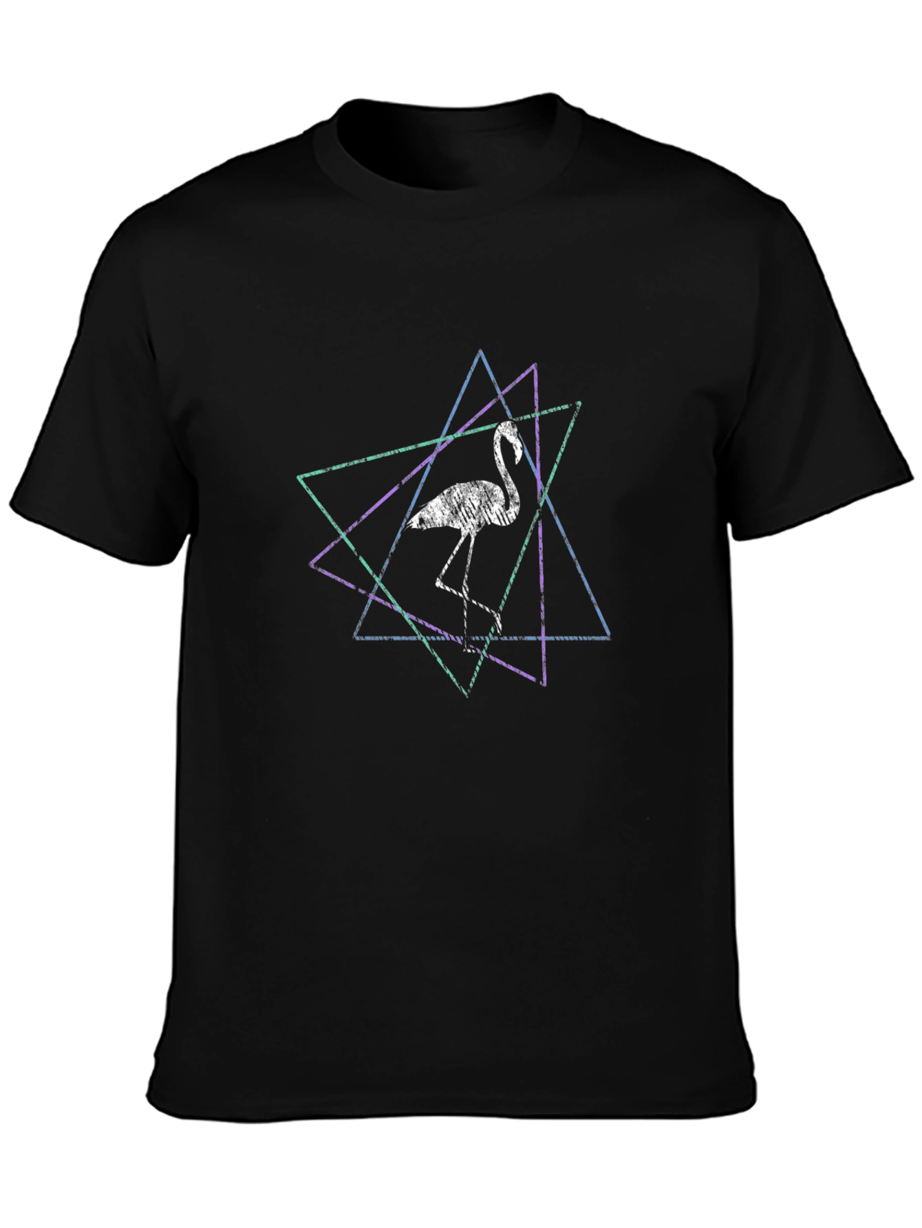 Geometric Flamingo Graphic Tee - Black Cotton Blend Shirt