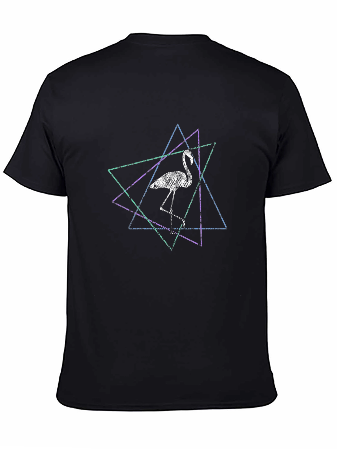Geometric Flamingo Graphic Tee - Black Cotton Blend Shirt