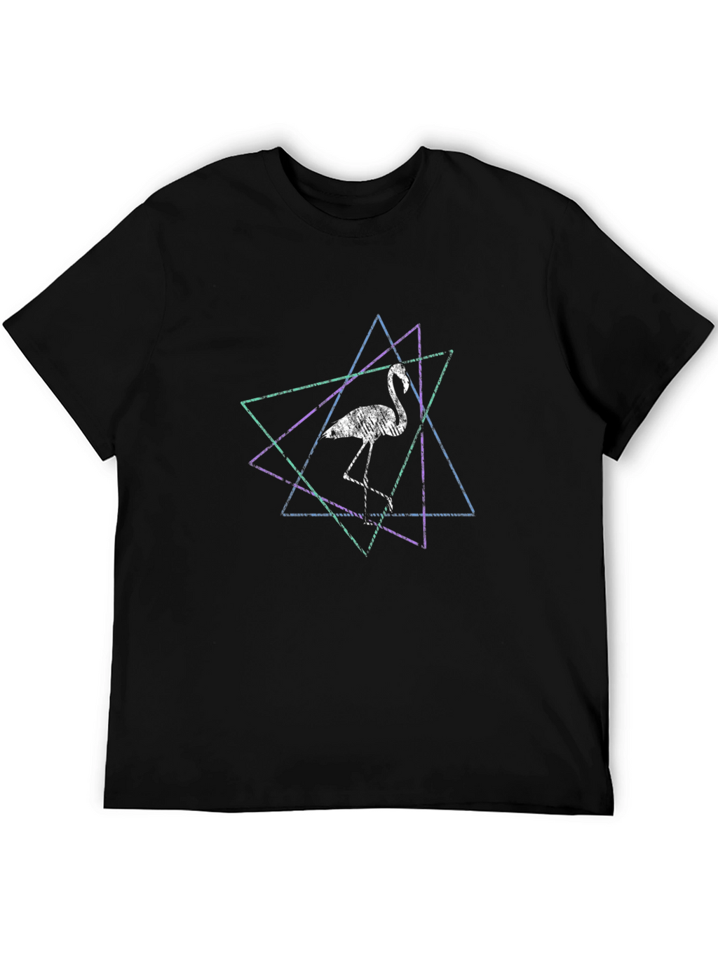 Geometric Flamingo Graphic Tee - Black Cotton Blend Shirt