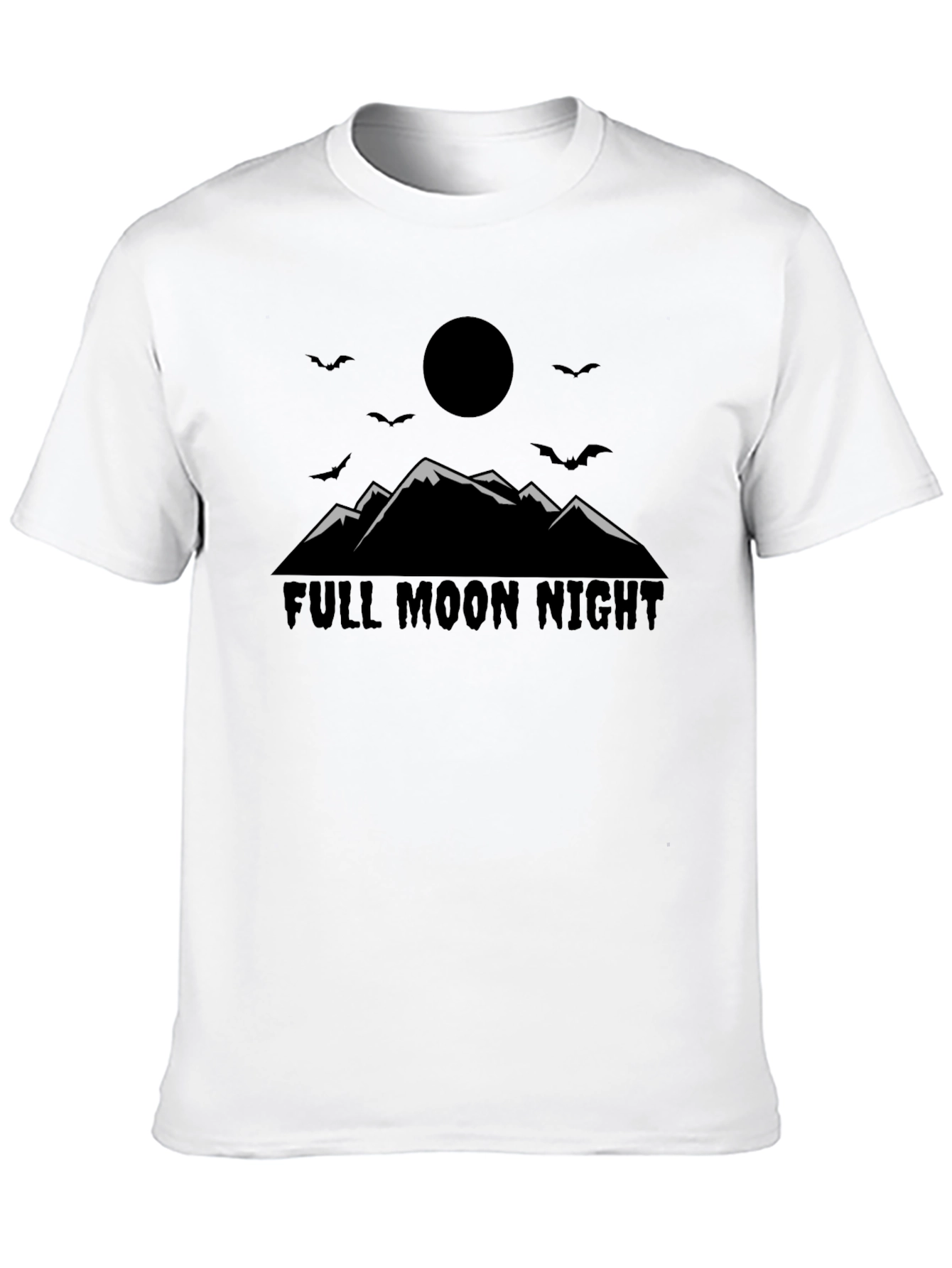 Full Moon Night Graphic Tee - Mountain & Bats Print