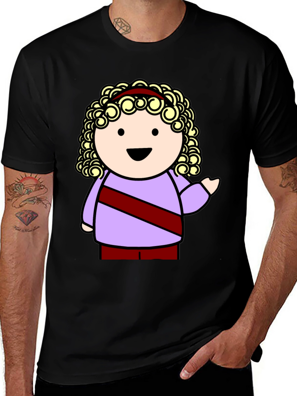 Cartoon Character Graphic Tee - Black T-Shirt
