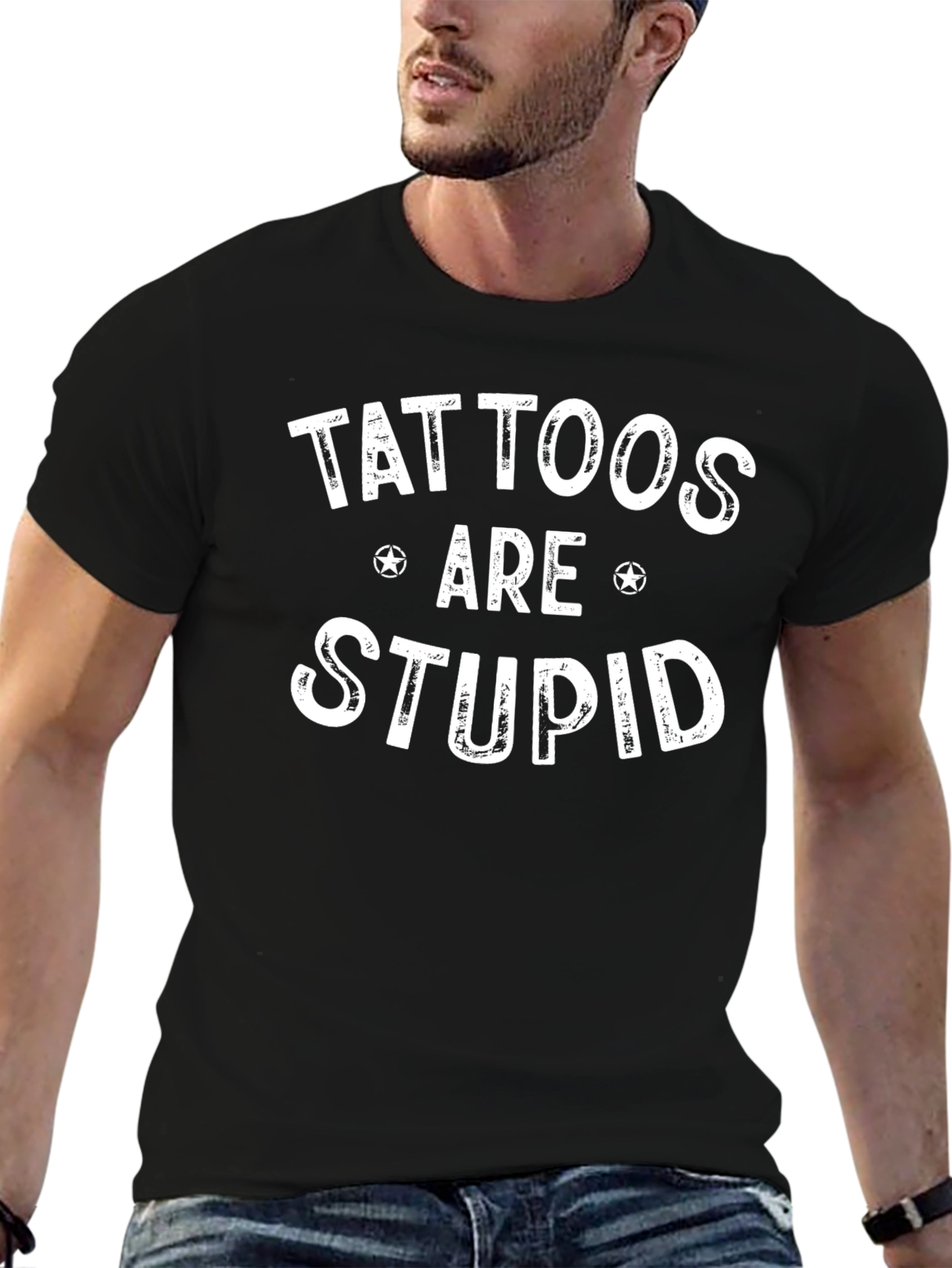 Tattoos Are Stupid Graphic Print Crewneck T-Shirt