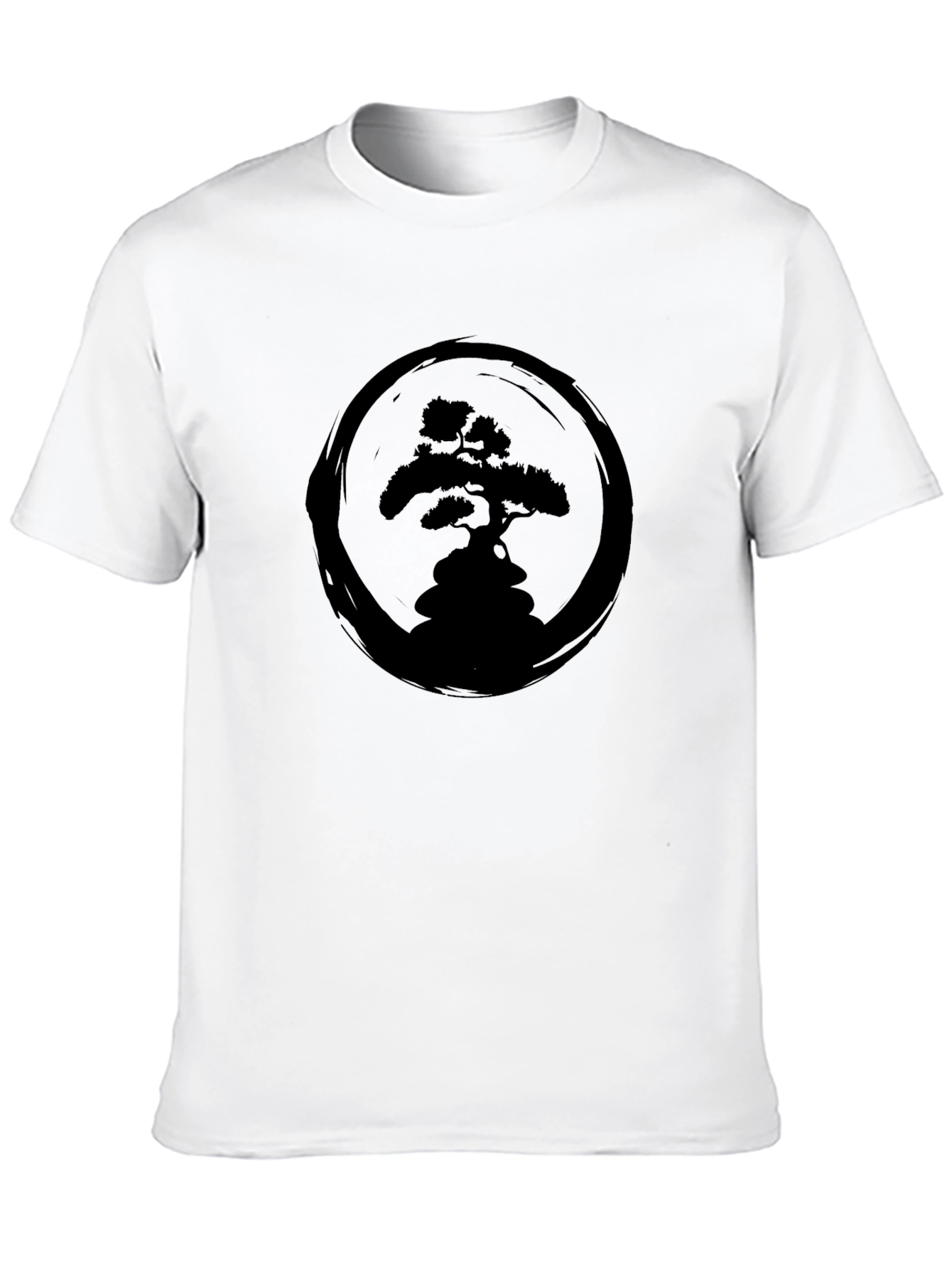 Bonsai Tree Zen Circle Black T-Shirt