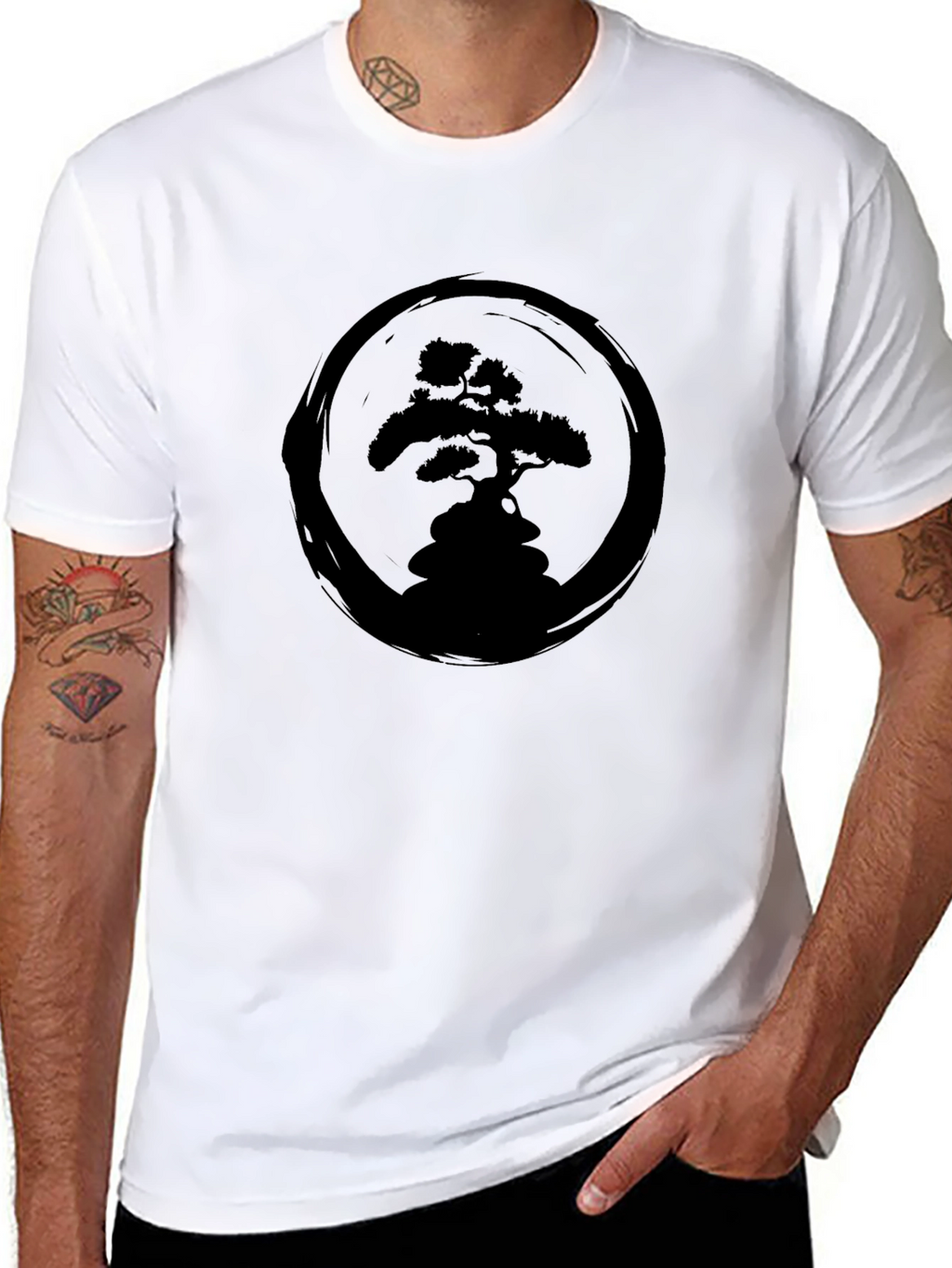 Bonsai Tree Zen Circle Black T-Shirt