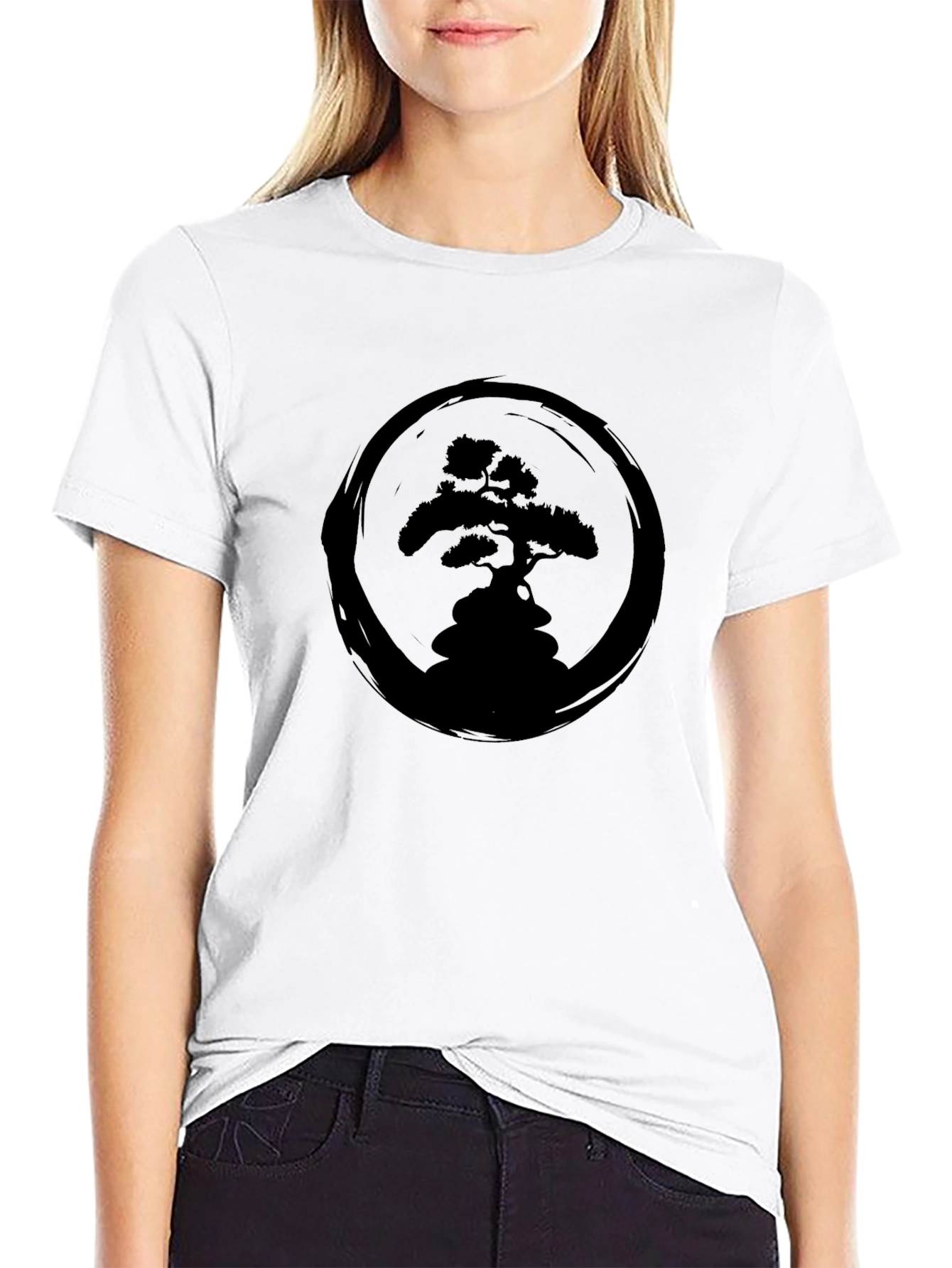 Bonsai Tree Zen Circle Black T-Shirt