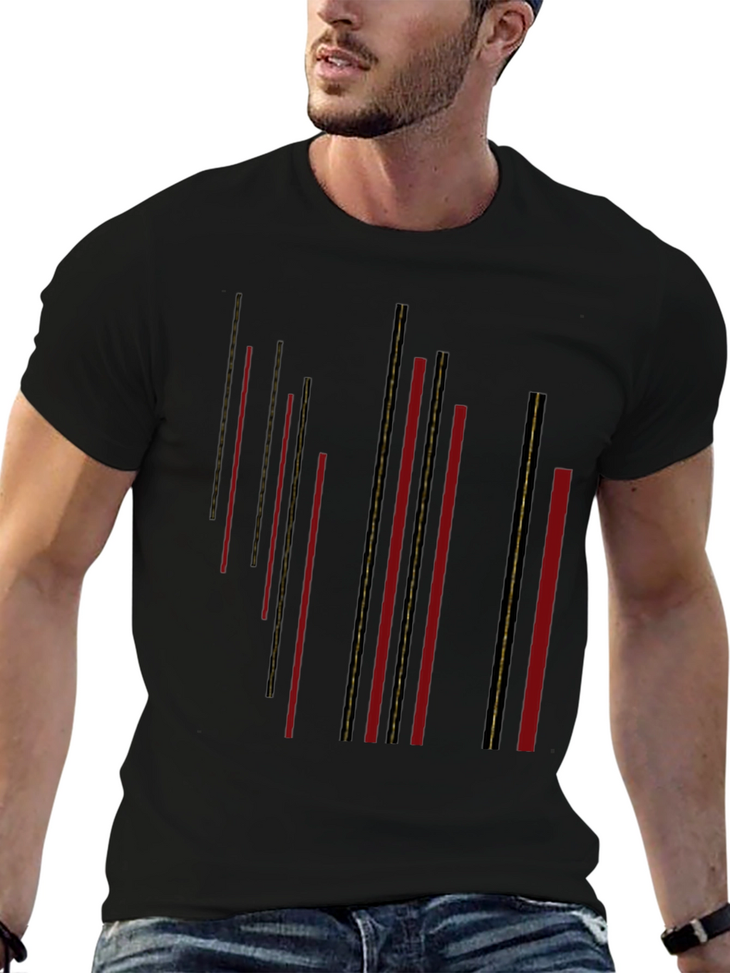 Modern Black T-Shirt with Geometric Stripe Design